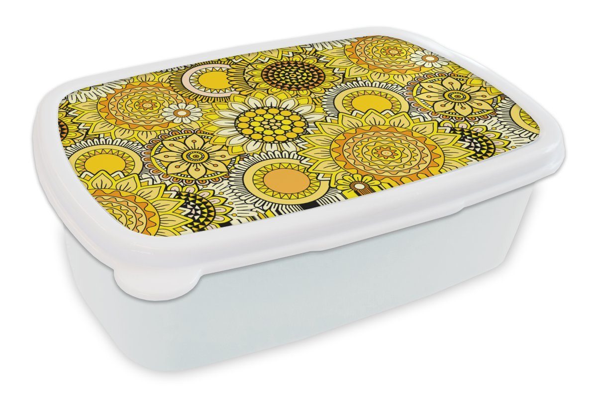 MuchoWow Lunchbox Sonnenblume - Muster - Gelb, Kunststoff, (2-tlg), Brotbox für Kinder und Erwachsene, Brotdose, für Jungs und Mädchen weiß