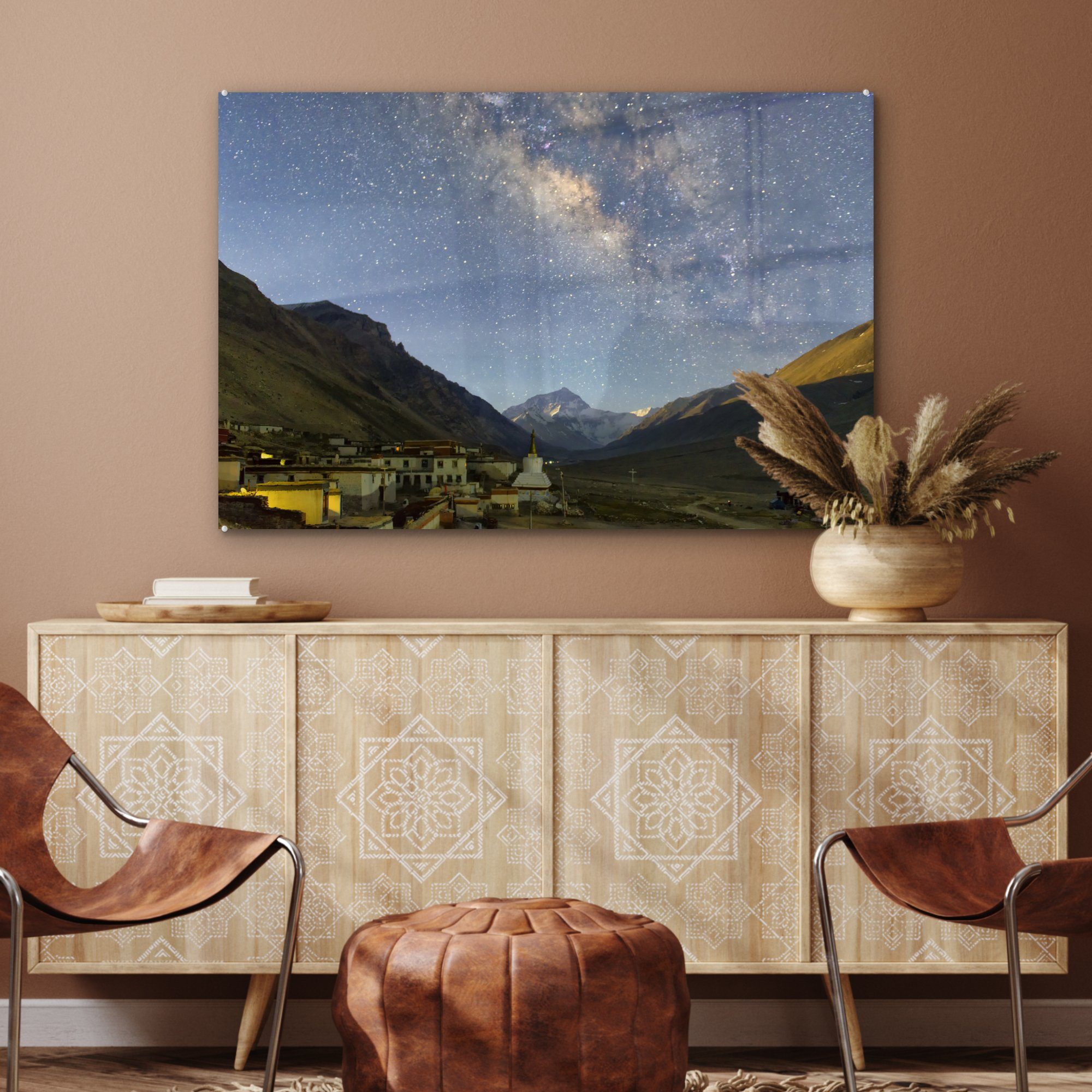 Sternenhimmel St), & Acrylglasbilder - Schlafzimmer Tibet, - (1 MuchoWow Acrylglasbild Wohnzimmer Berge