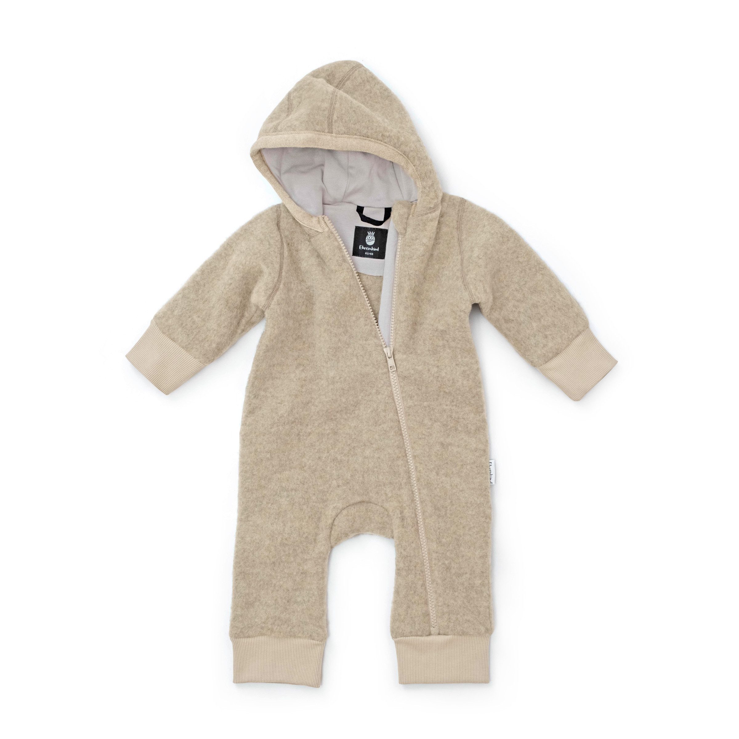 Ehrenkind Fleeceoverall mit Kapuze, Wollfleece aus feinster Merinowolle (100% Bio-Merinowolle, Atmungsaktiv & temperaturausgleichend) Wollfleece-Overall
