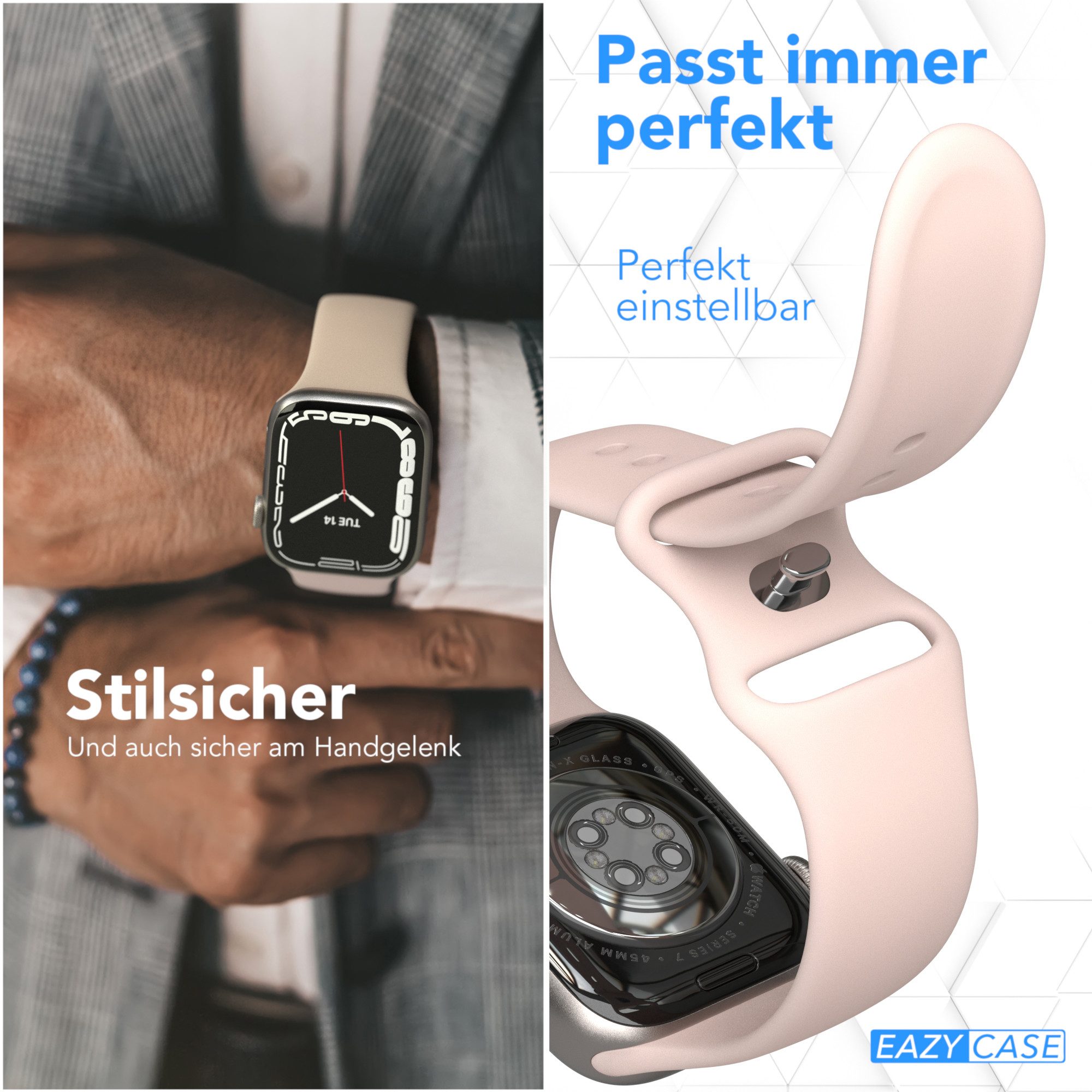 EAZY CASE Smartwatch-Armband Silikon Armband iWatch 11 10 9 8 7 6 5 4 3 2 SE Ultra, Apple Watch Ersatzarmband Silikon 38-42 mm Sport Rosé Outdoor – Bild 3 von 5