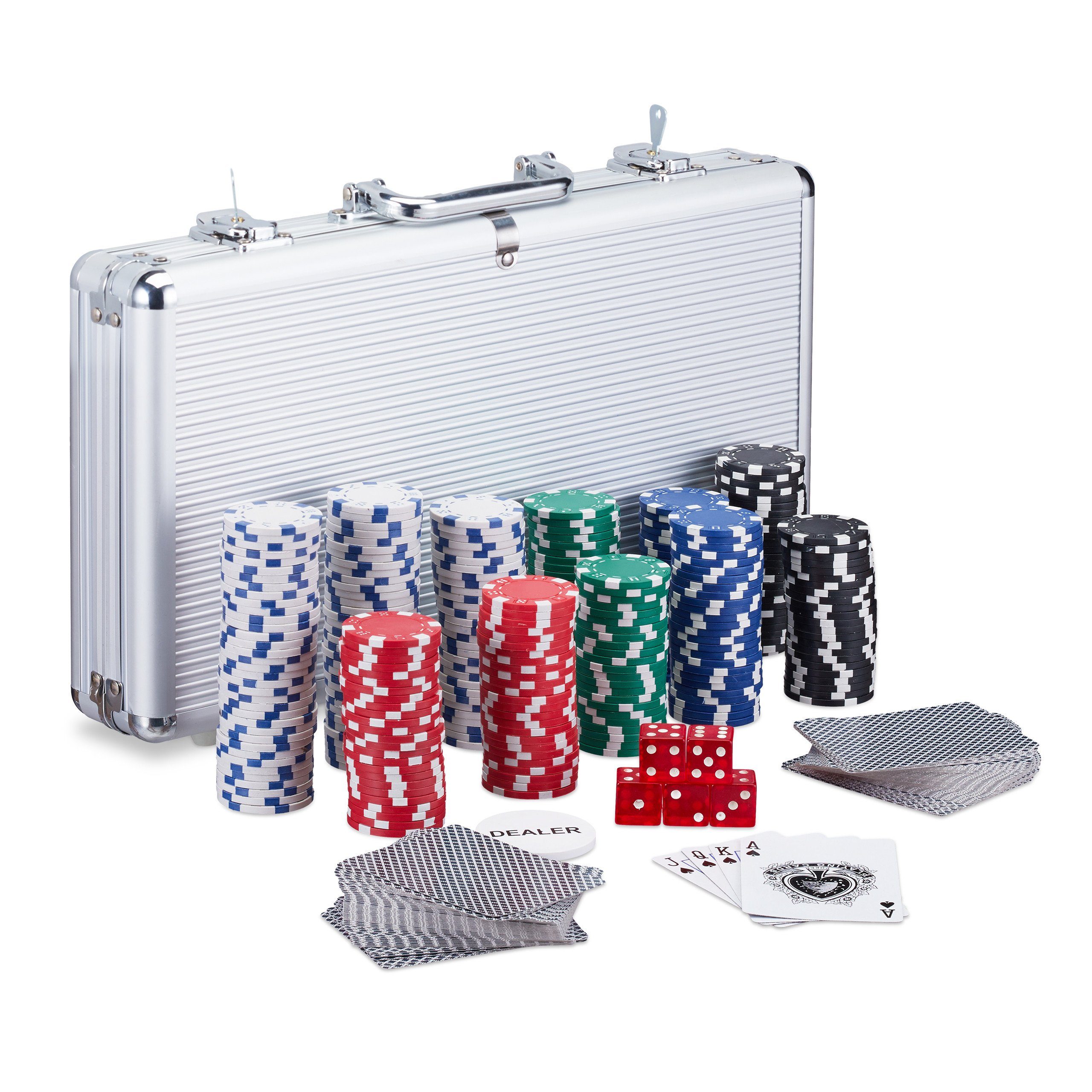 relaxdays Spiel Pokerkoffer mit 300 Laserchips