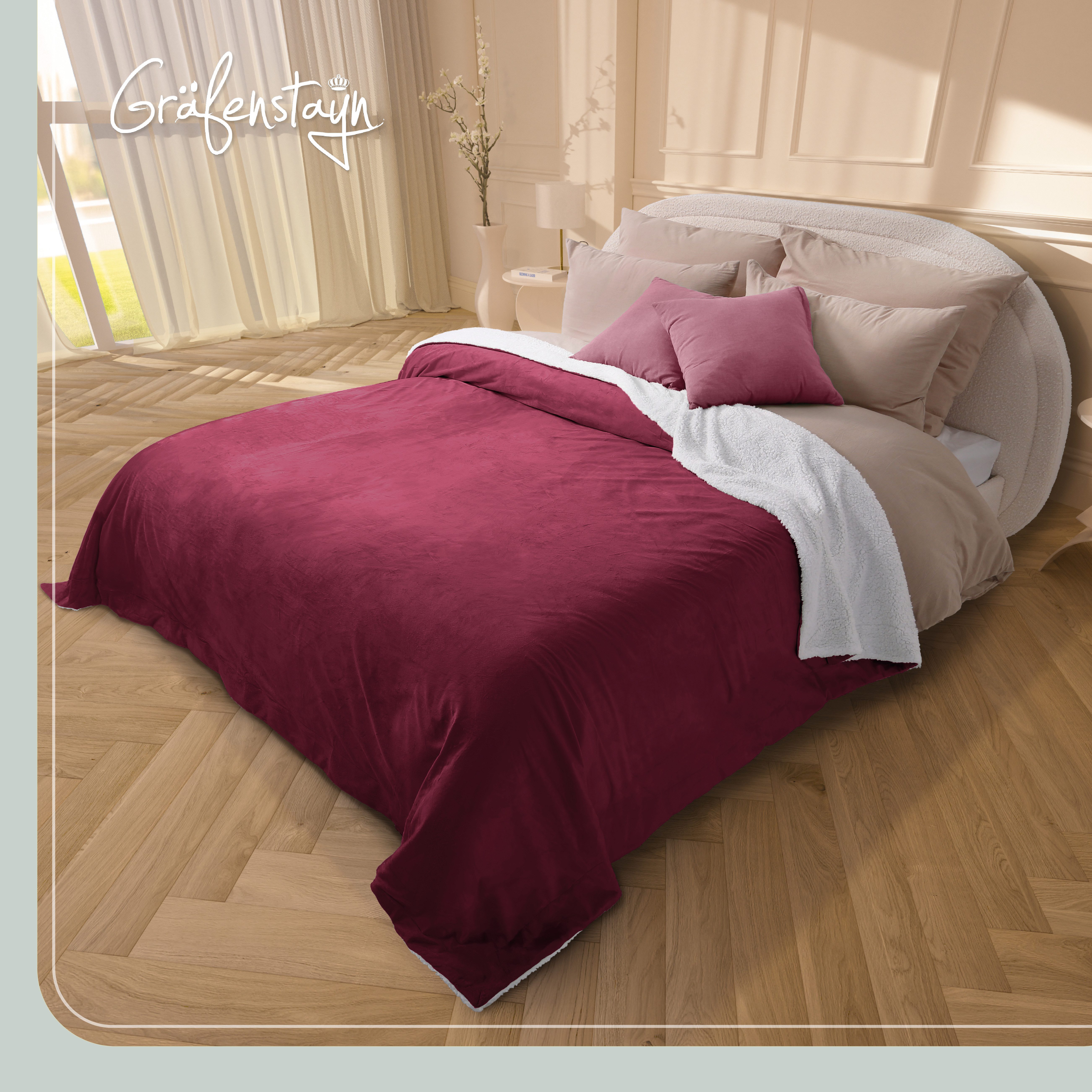 Wohndecke in Lammfell-Optik Kuscheldecke weich & flauschig - Sherpa Fleecedecke, Gräfenstayn, Warme Wolldecke & Sofaüberwurf Tagesdecke für Couch & Sofa