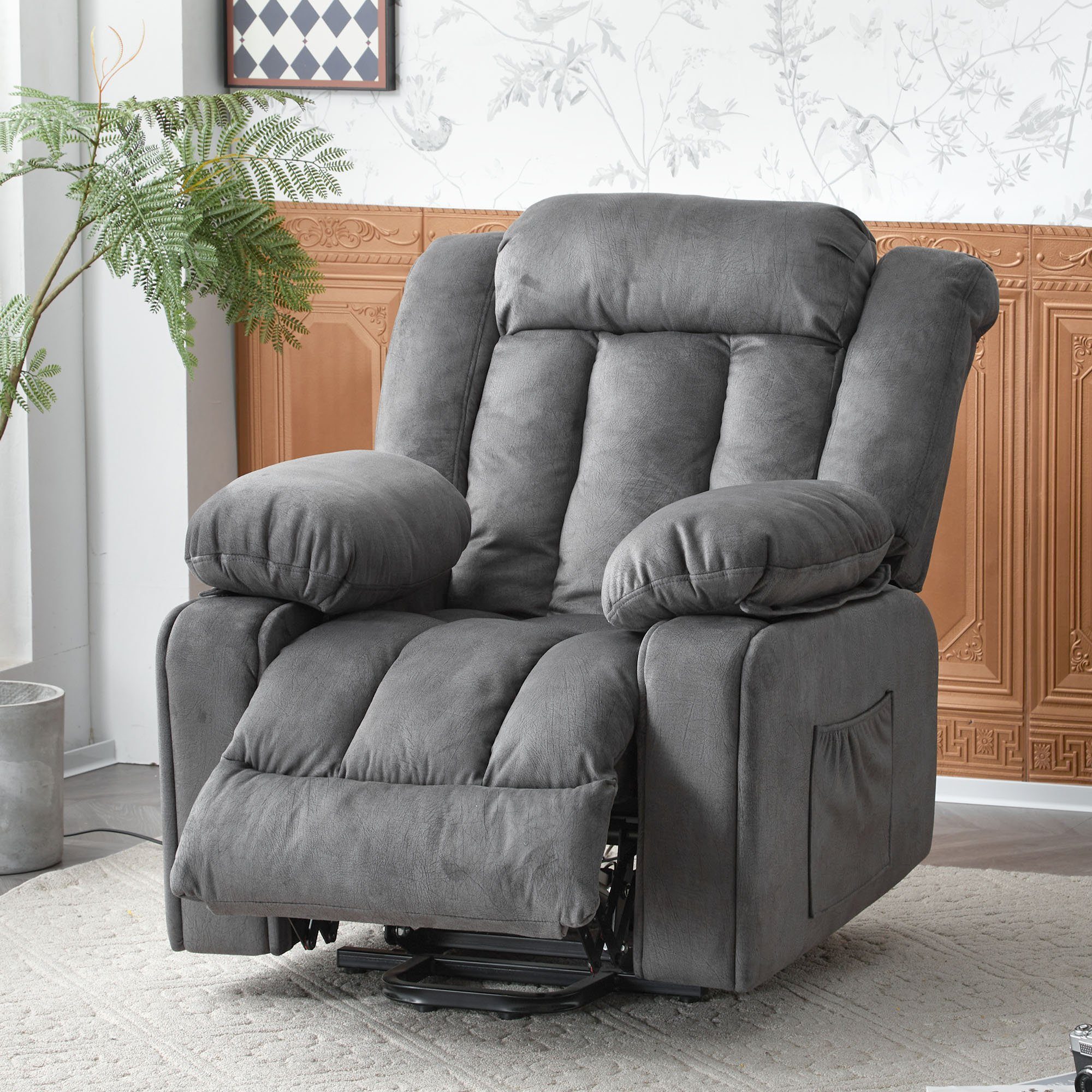 Merax TV-Sessel Elektrisch Hellgrau Liegefunktion, Vibraiton, relaxfunktion, Wärme mit Massagesessel Relaxsessel und Fernsehsessel Aufstehhilfe mit und