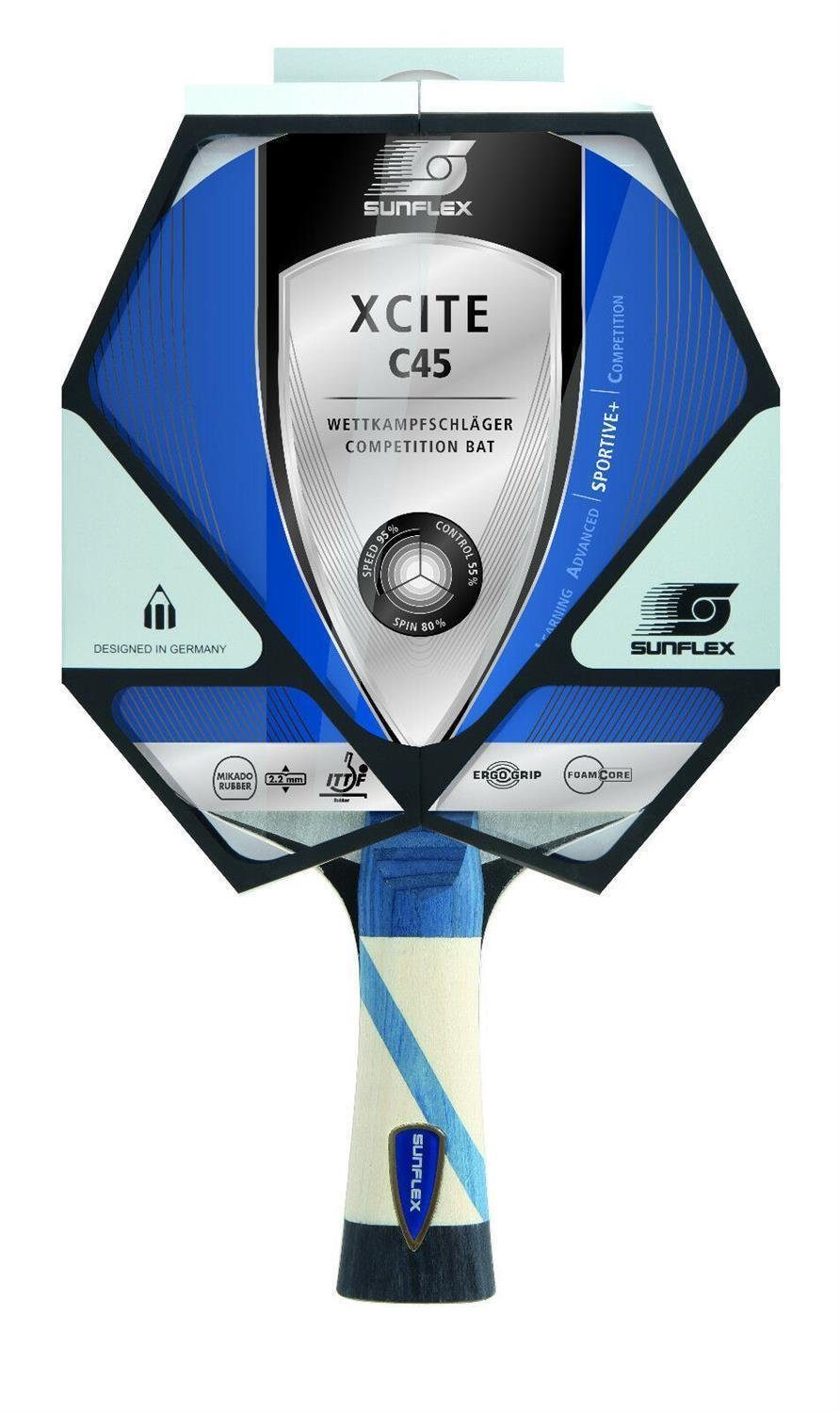 Sport Schläger Sunflex Tischtennisschläger 2x Xcite C45 + Tischtennishülle + 6x SX+ Bälle, Tischtennis-Set, Tischtennis Schläger