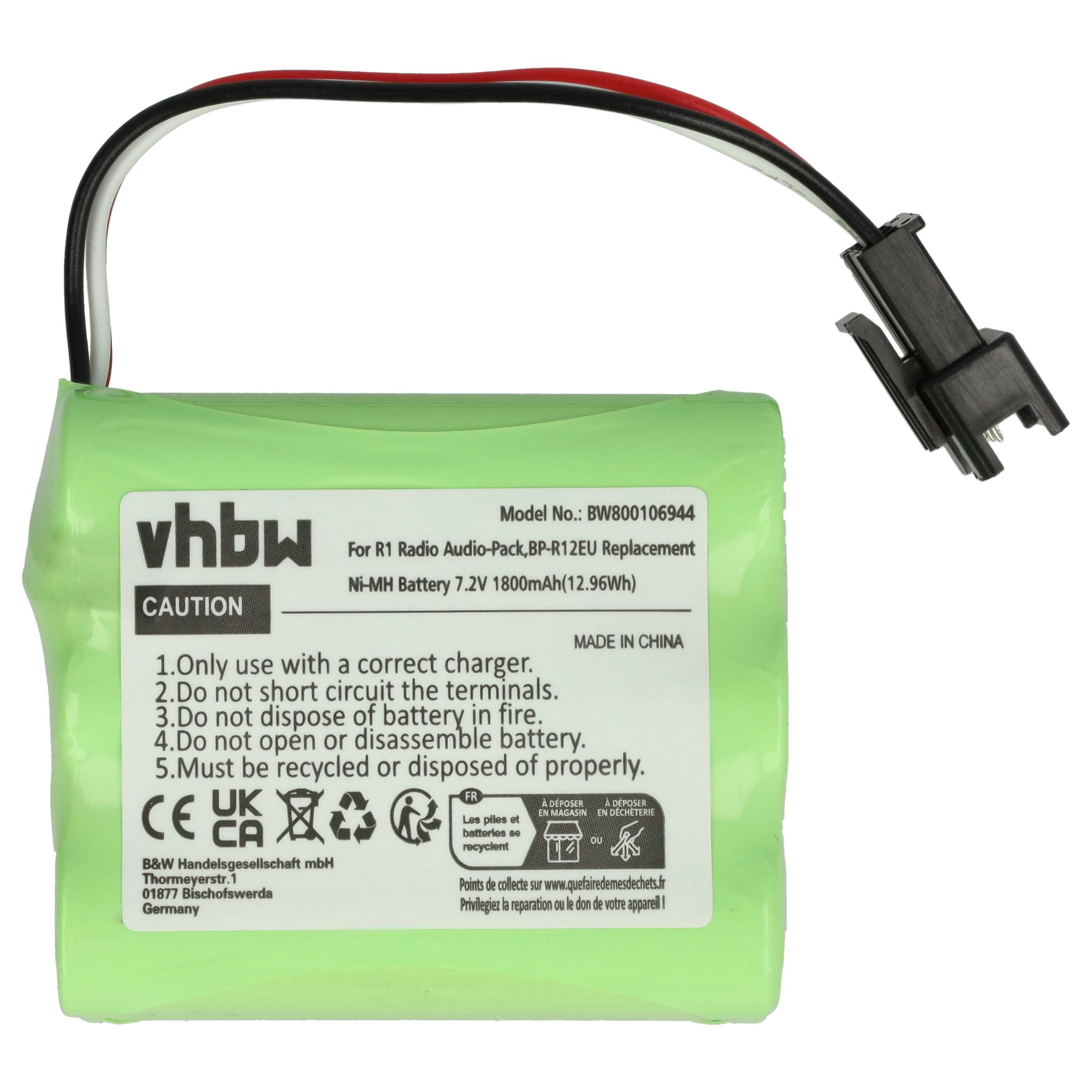 vhbw Akku passend für Tivoli PAL BT, PAL+ Radio (1800 mAh, 7,2 V, NiMH) Akku Akku NiMH 1800 mAh (7,2 V), Leistungsfähiger Austausch-Akku für Radio, Wiederaufladbar, Jede