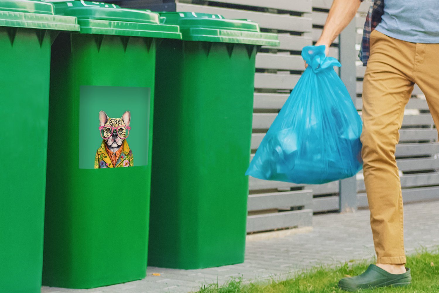 Tiere Container, - Brille Mülleimer-aufkleber, St), Design - - Wandsticker Abfalbehälter - MuchoWow (1 Sticker, Mülltonne, Bulldogge Hund
