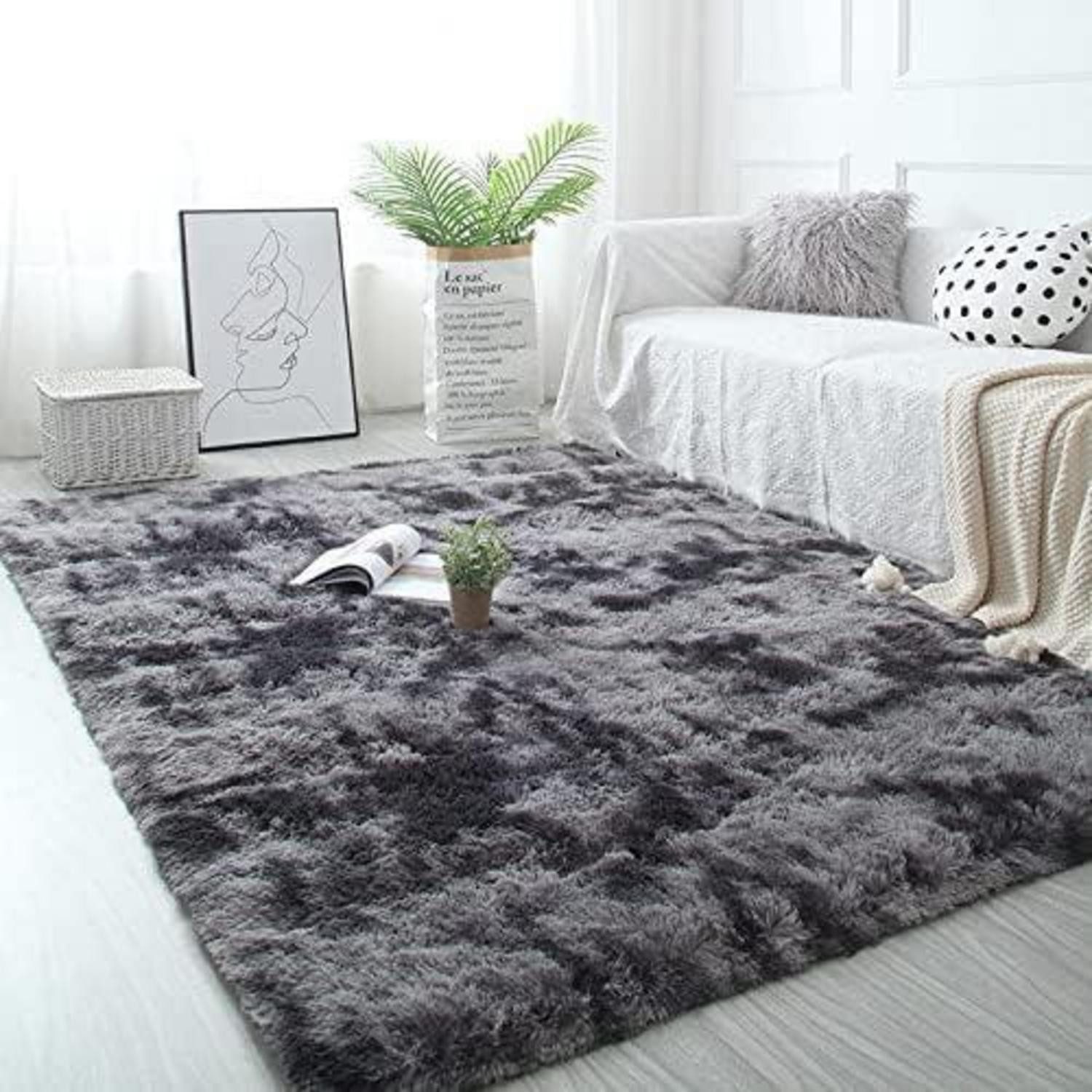 Pauwer Hochflor-Teppich Hochflor Teppich Shaggy Weich 120x160 cm Dunkelgrau Rutschfest