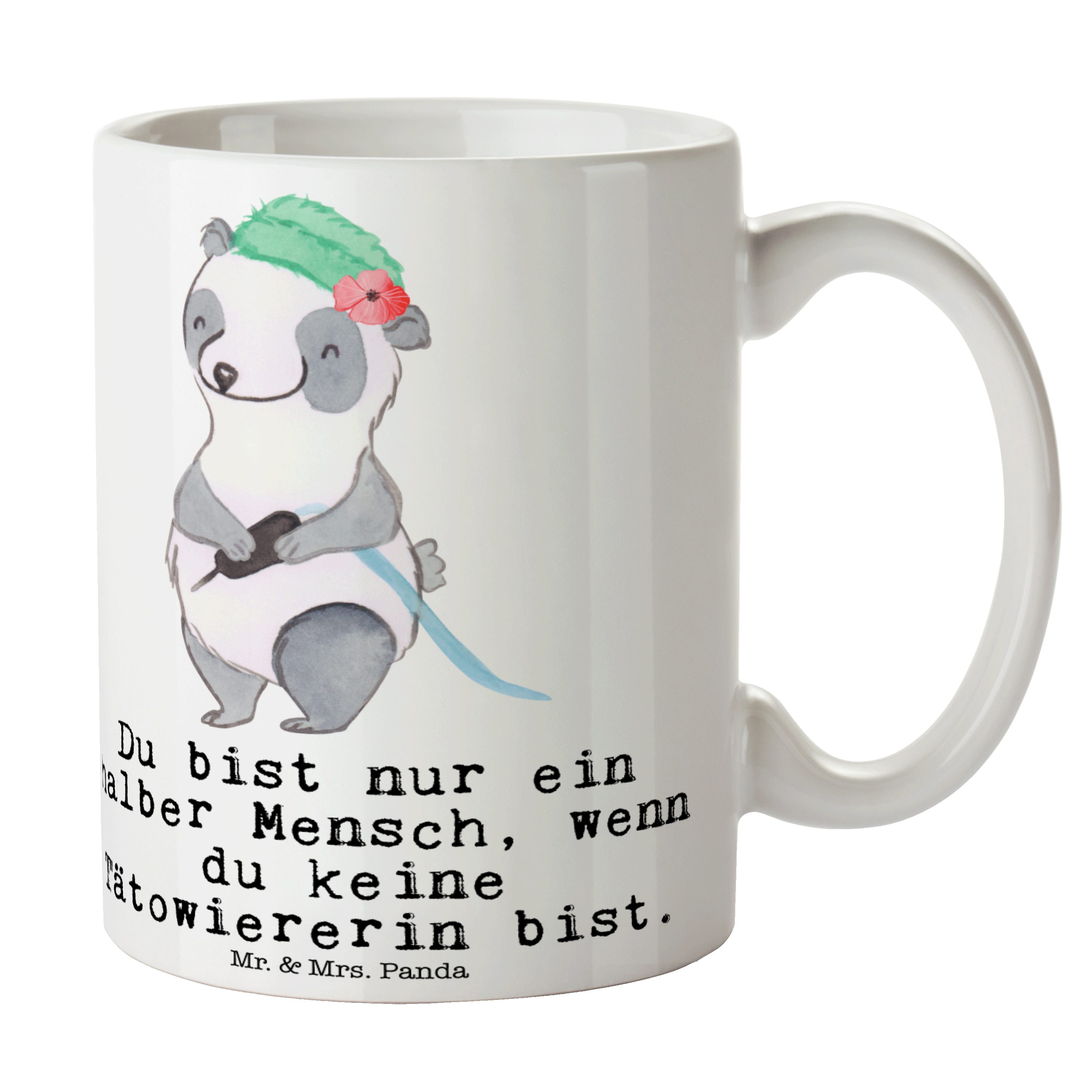 Mr. & Mrs. Panda Tasse Tätowiererin mit Herz - Weiß - Geschenk, Tasse Motive, Teebecher, Ber, Keramik