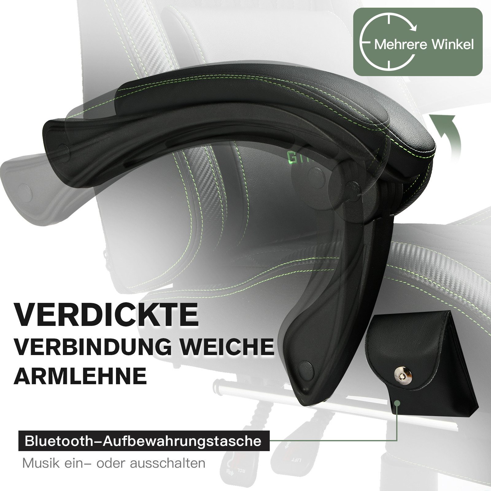 GTPLAYER Gaming-Stuhl ergonomischer Bürostuhl mit HIFI Stereo Lautsprecher, Verbindungsarmlehen beeindrukende Klang-atmosphäre
