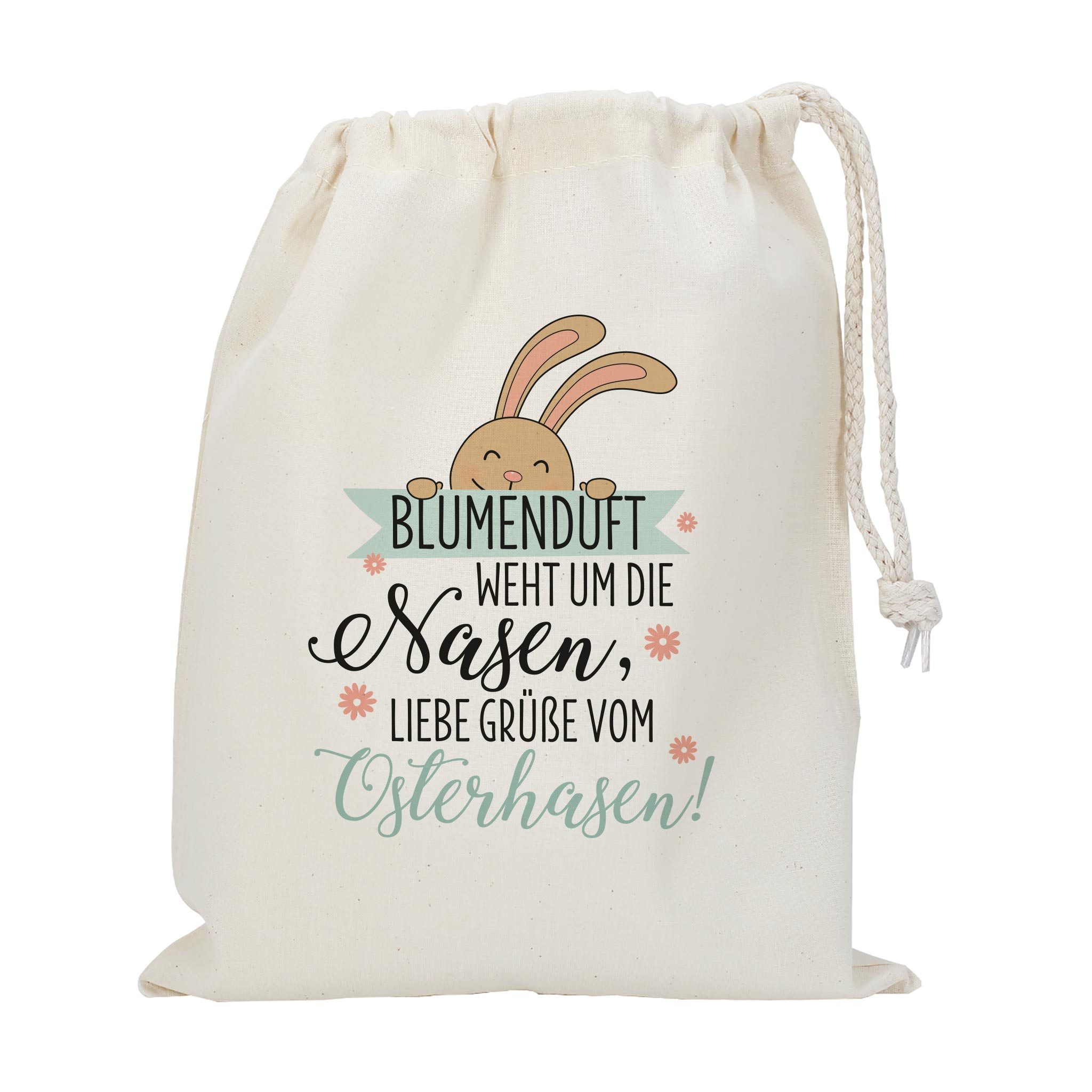 Herz & Heim Beuteltasche Geschenksack zu Ostern – Stoffbeutel aus Baumwolle mit Oster-Motiv, mit Kordelzug