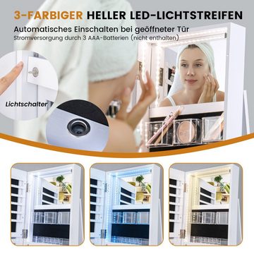 COSTWAY Schmuckschrank mit Spiegel, stehend, LED, drehbar, abschließbar