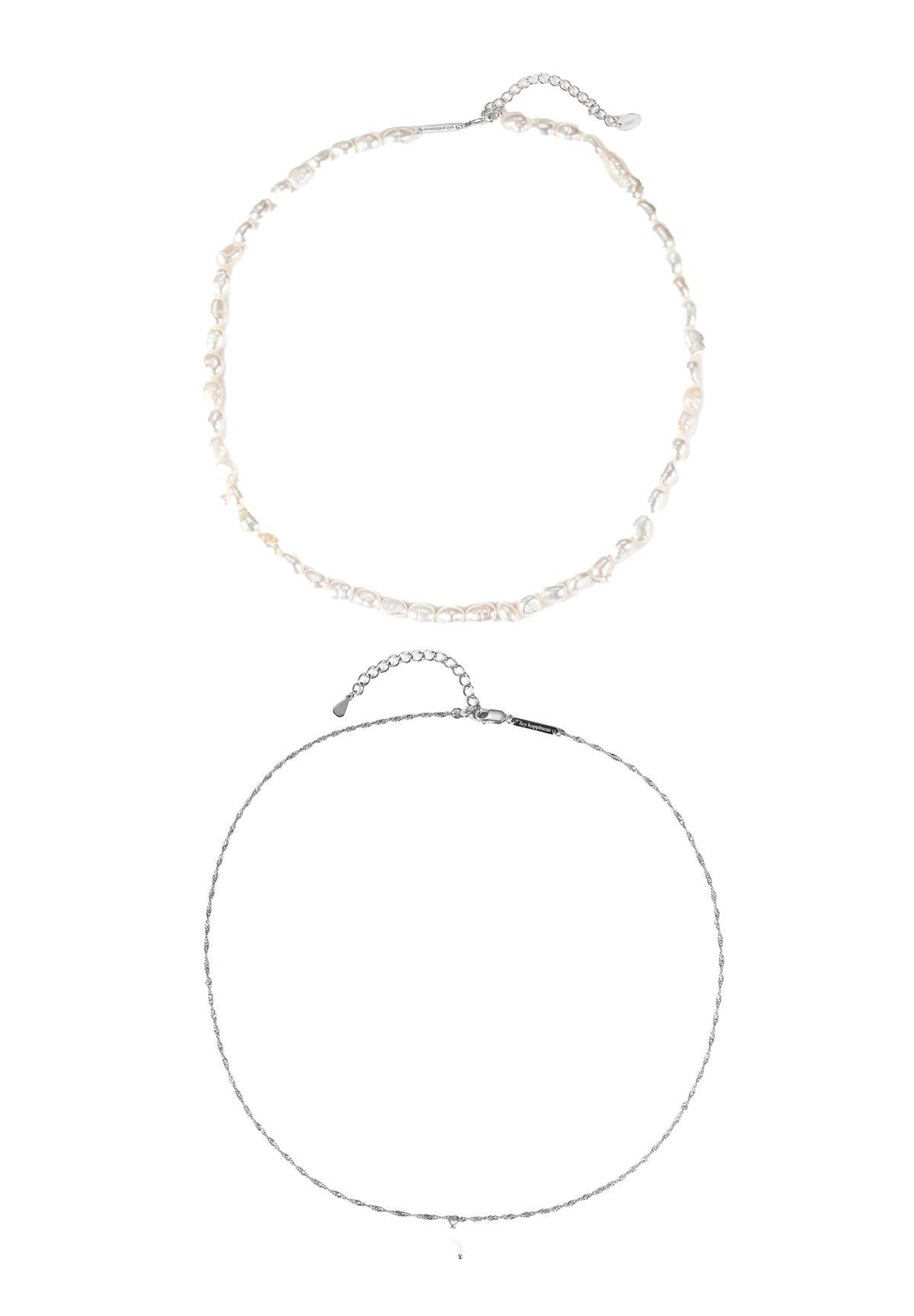 Perlenketten-Set 2‑teiliges Layer Set, 925 Silber mit Süßwasserperlen