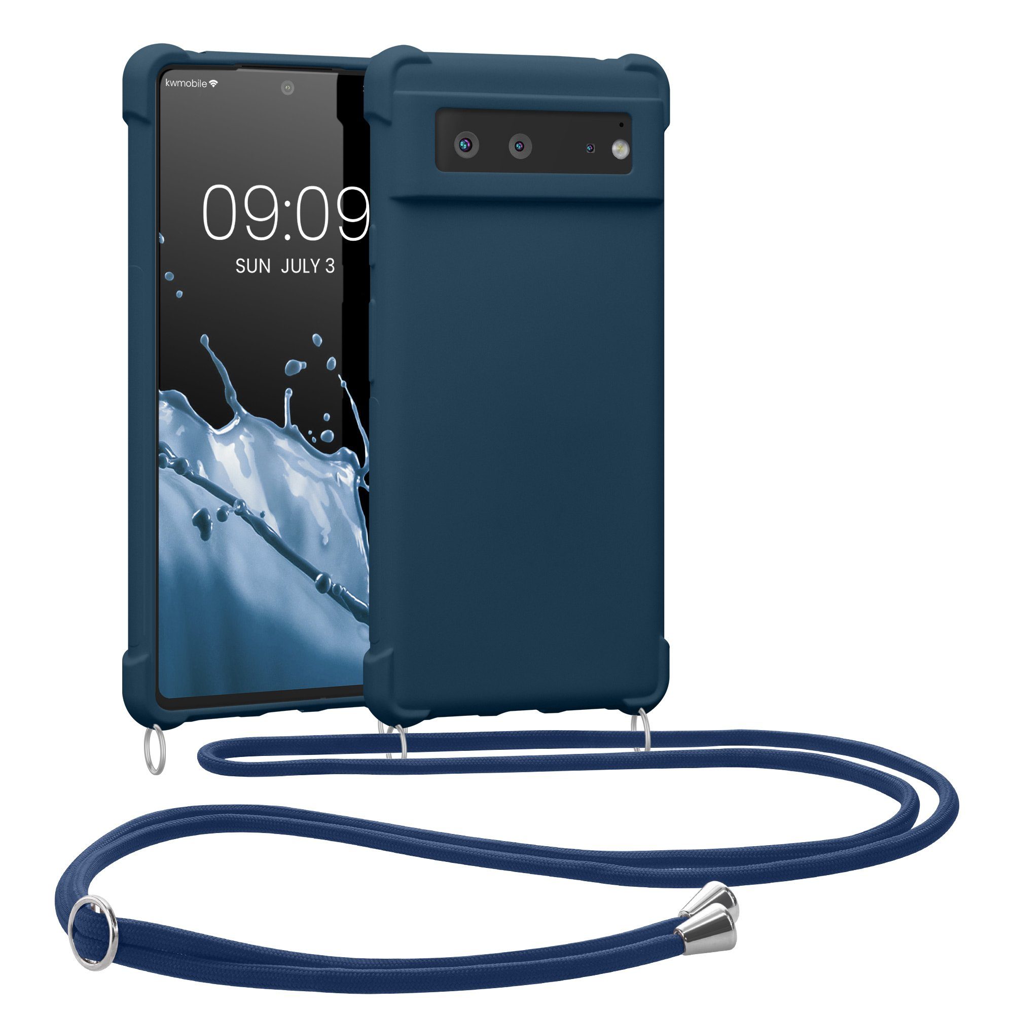 kwmobile Etui Hülle für Google Pixel 6, mit Metall Kette zum Umhängen - Silikon Handy Cover Case Schutzhülle