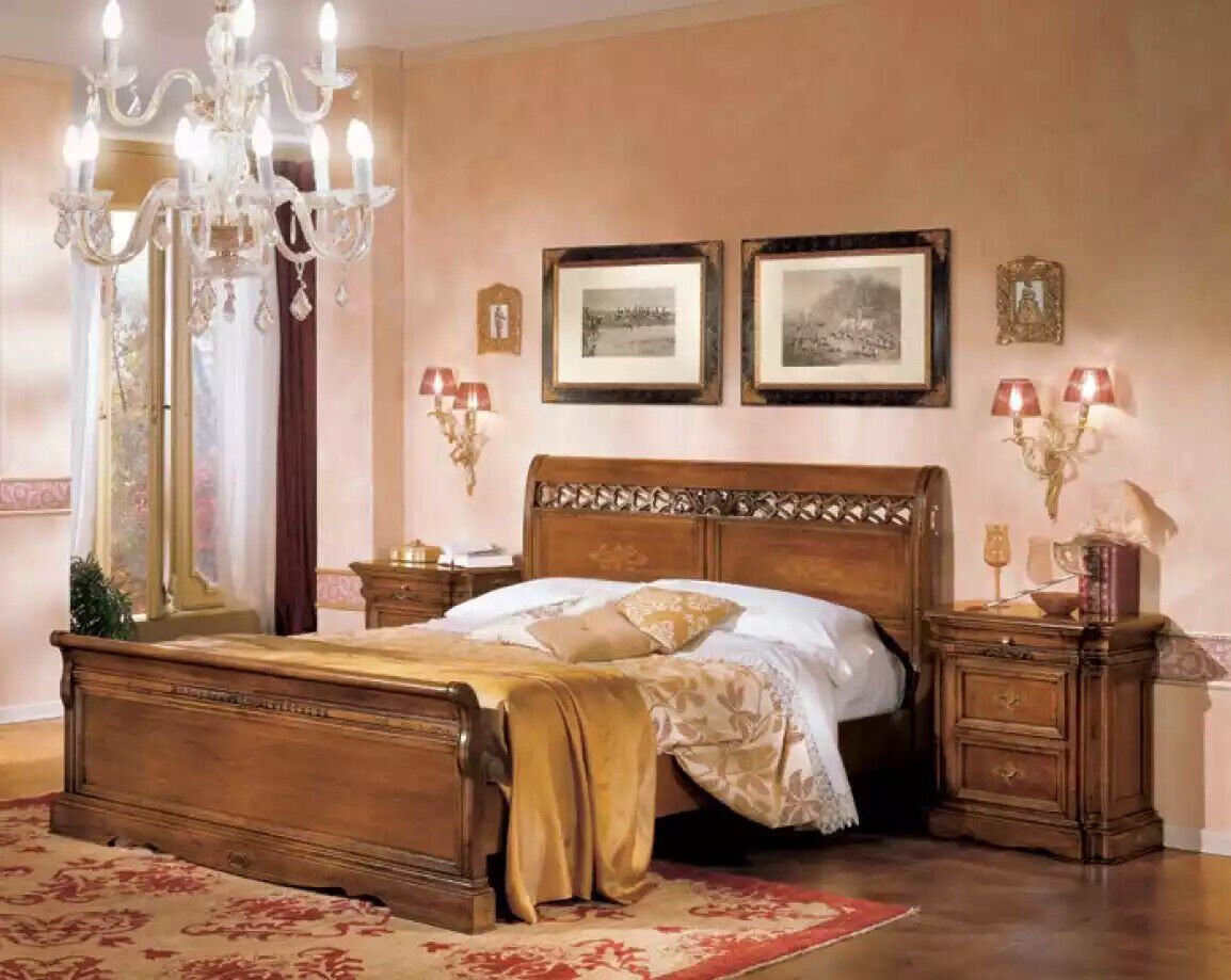 JVmoebel Schlafzimmer-Set Bett+ Luxus in Möbel Neu, Made Italy 2x 2x + Komplettes Nachttische Set Nachttische), (3-St., Schlafzimmer Bett