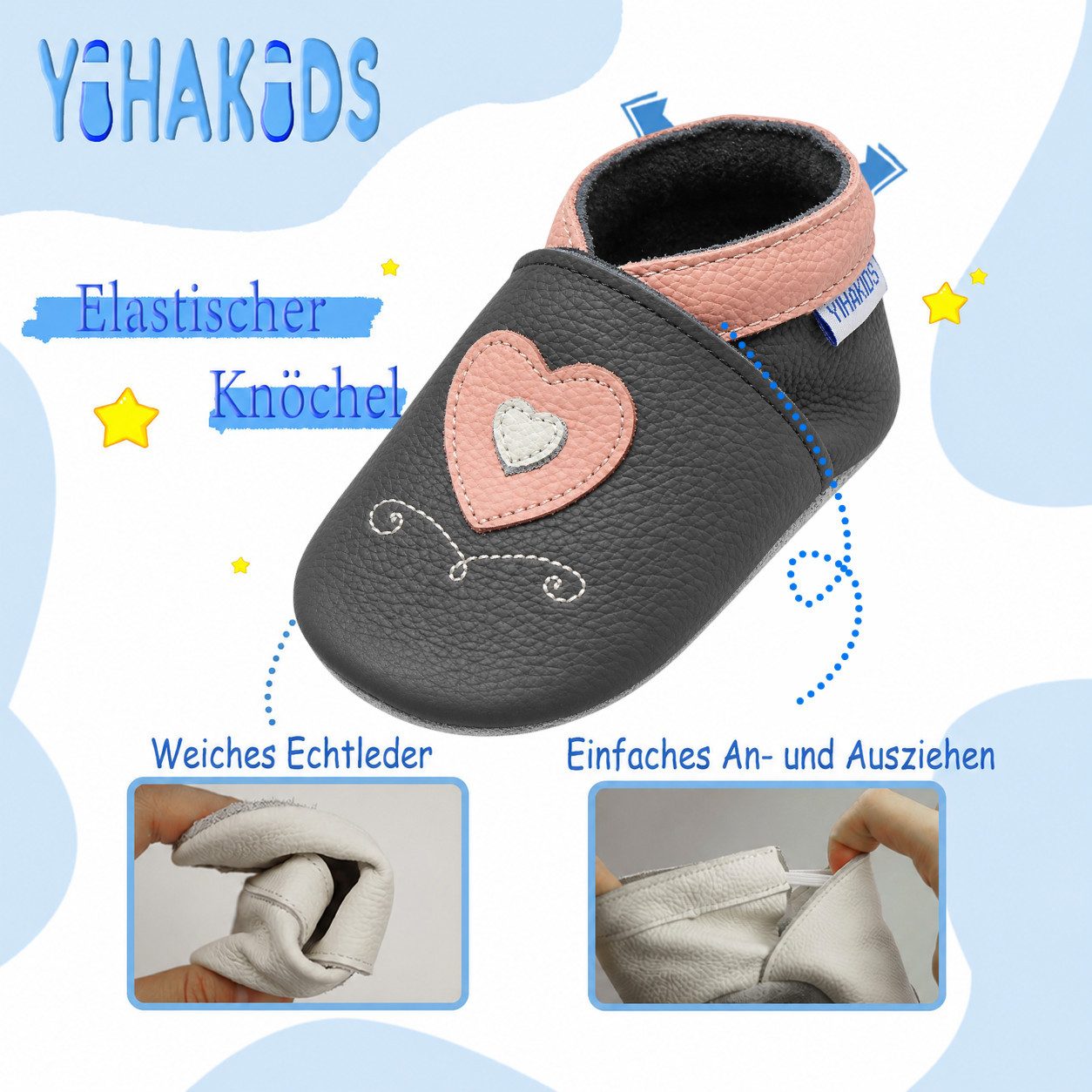 Yihakids Yihakids Baby Lauflernschuhe – Weiche Lederpuschen, Rutschfest Krabbelschuh – Bild 4 von 5