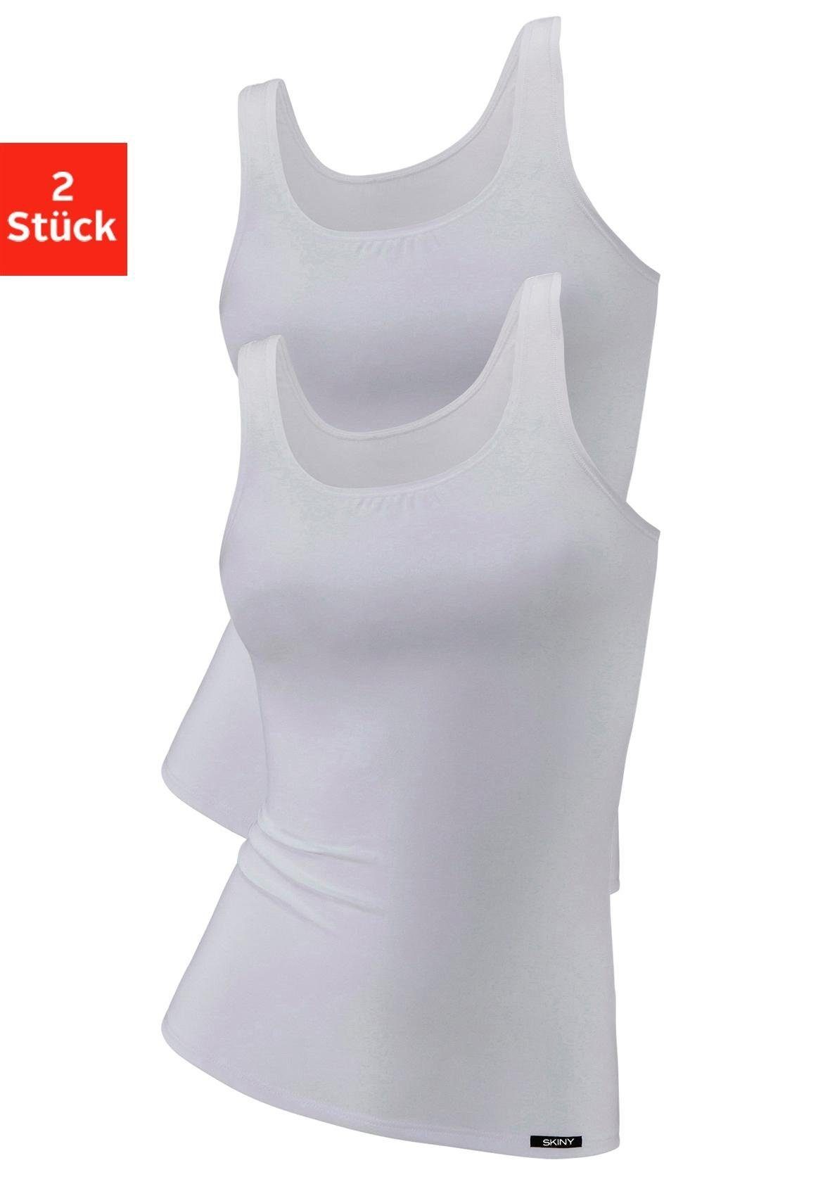 Skiny Unterhemd (Packung, 2-St) mit kleinem Weblabel Saum weiß am