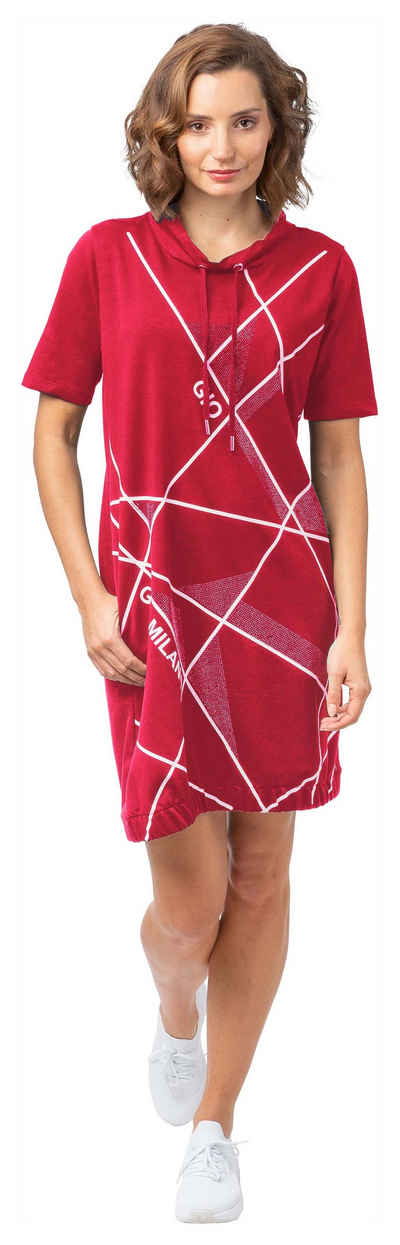 Gio Milano Shirtkleid Kleid mit abstraktem Druck und dezentem Strassbesatz