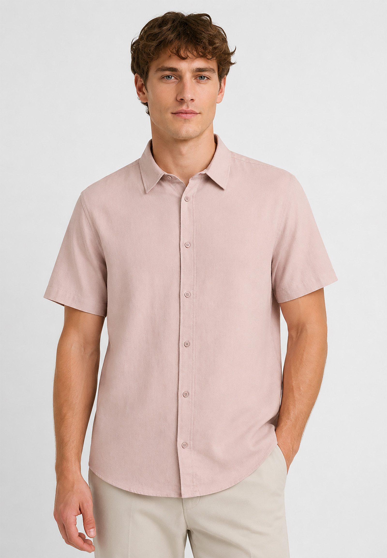 Eight2Nine Kurzarmhemd Modernes Design Kentkragen Regular Fit für Herren Lyocell nachhaltig Normal Fit Knopfleiste Einfarbig Kent