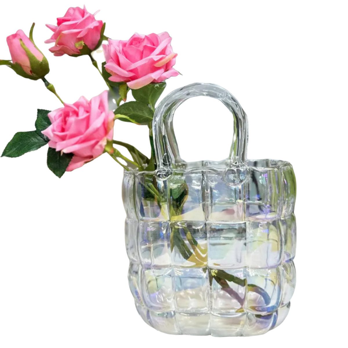 FELIXLEO Dekovase Handtaschenvase aus Glas schillernde günstig online kaufen
