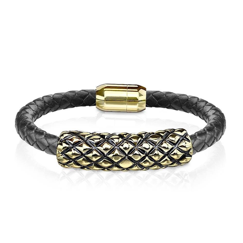 BUNGSA Armband Armband Schwarz-Gold Armband, Leder Bracelet aus Armschmuck Rautendesign Unisex 1-tlg), (1