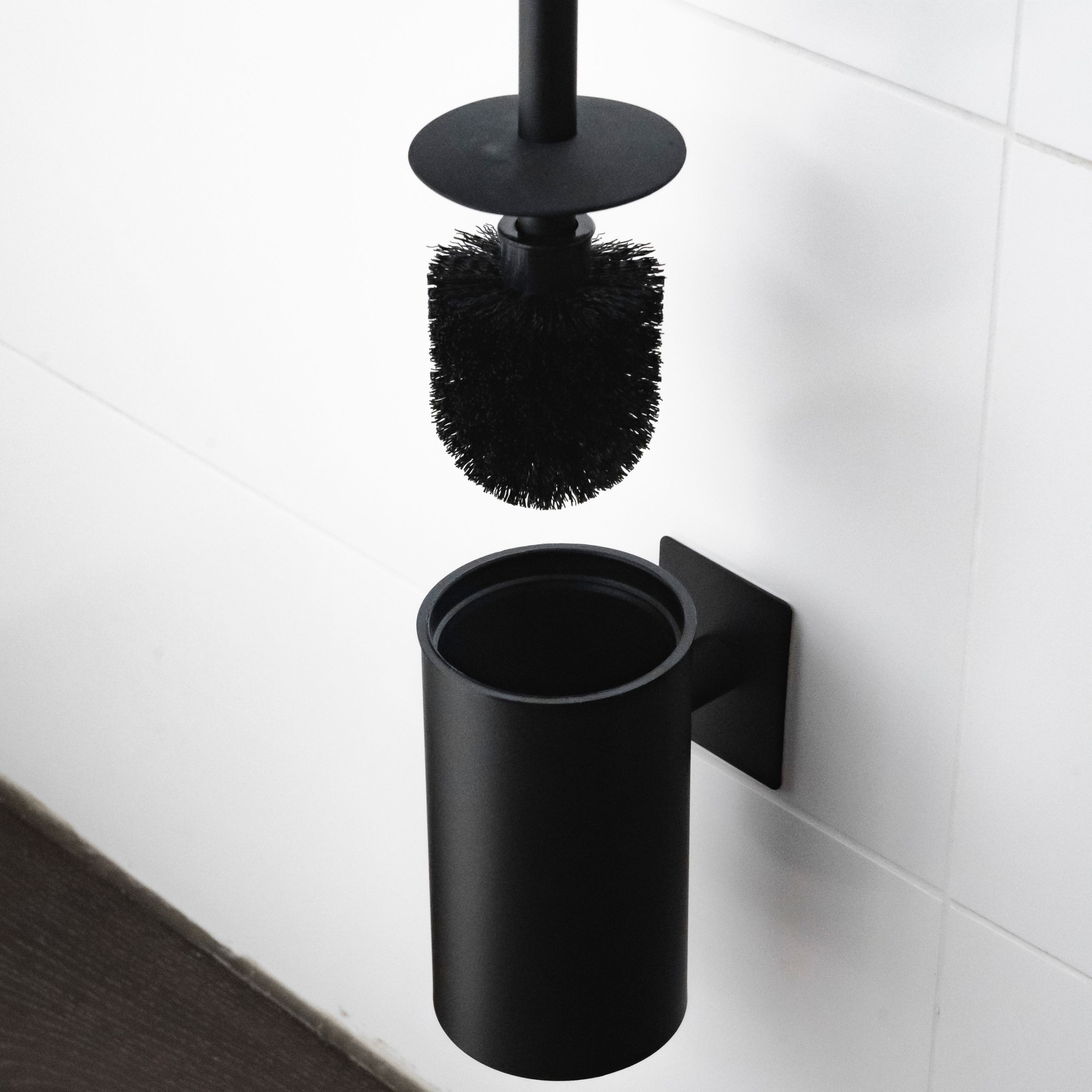 ELMOWO WC-Reinigungsbürste WC-Reinigungsbürste ohne Bohren aus Edelstahl, Badezimmer, Gäste-WC, Für alle glatten Oberflächen im Bad, (Komplett-Set, inkl. Ersatzbürsten-Kopf)
