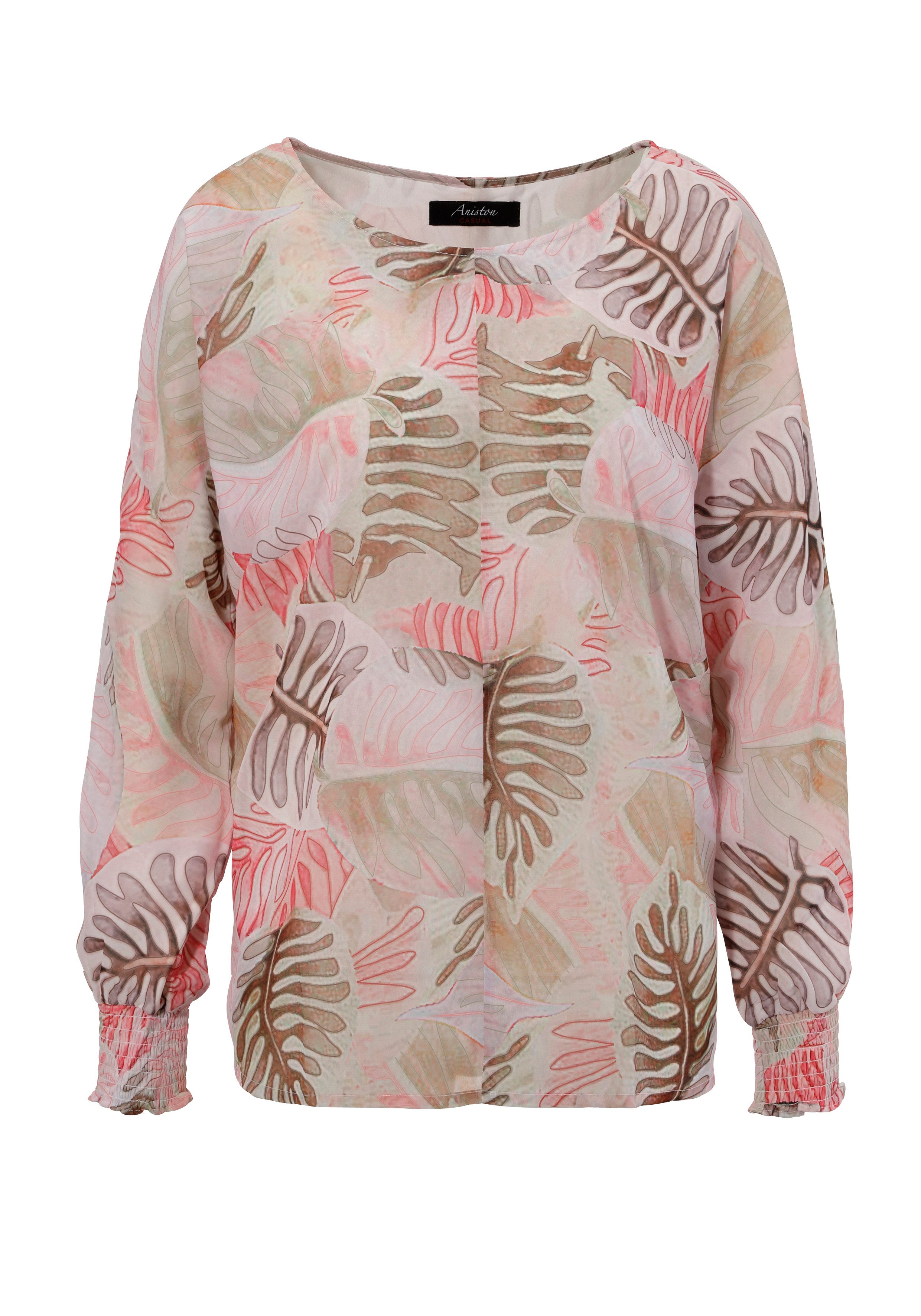Aniston CASUAL Schlupfbluse mit großflächigen, farbharmonischem Blätterdruck