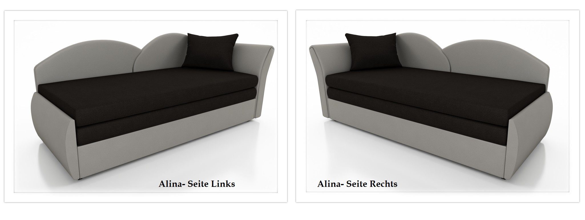 Schlafsofa Bettkasten Schlaffunktion mit Alova, oder ALINA Möbel inklusive Weiß-Schwarz Fun Rechts Sofa Stoff Links