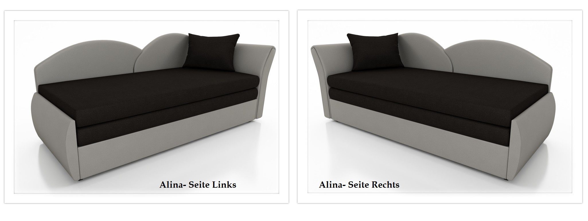 oder Möbel Rechts Bettkasten Schlaffunktion Sofa Alova, inklusive Türkis-Blau Stoff mit Links Schlafsofa Fun ALINA