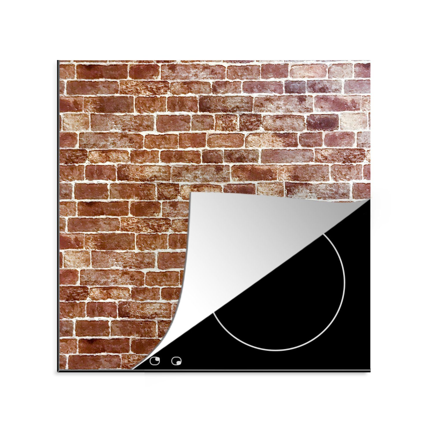 MuchoWow Herdblende-/Abdeckplatte Backstein - Braun - Weiß - Wand, Vinyl, (1 tlg), 78x78 cm, Ceranfeldabdeckung, Arbeitsplatte für küche