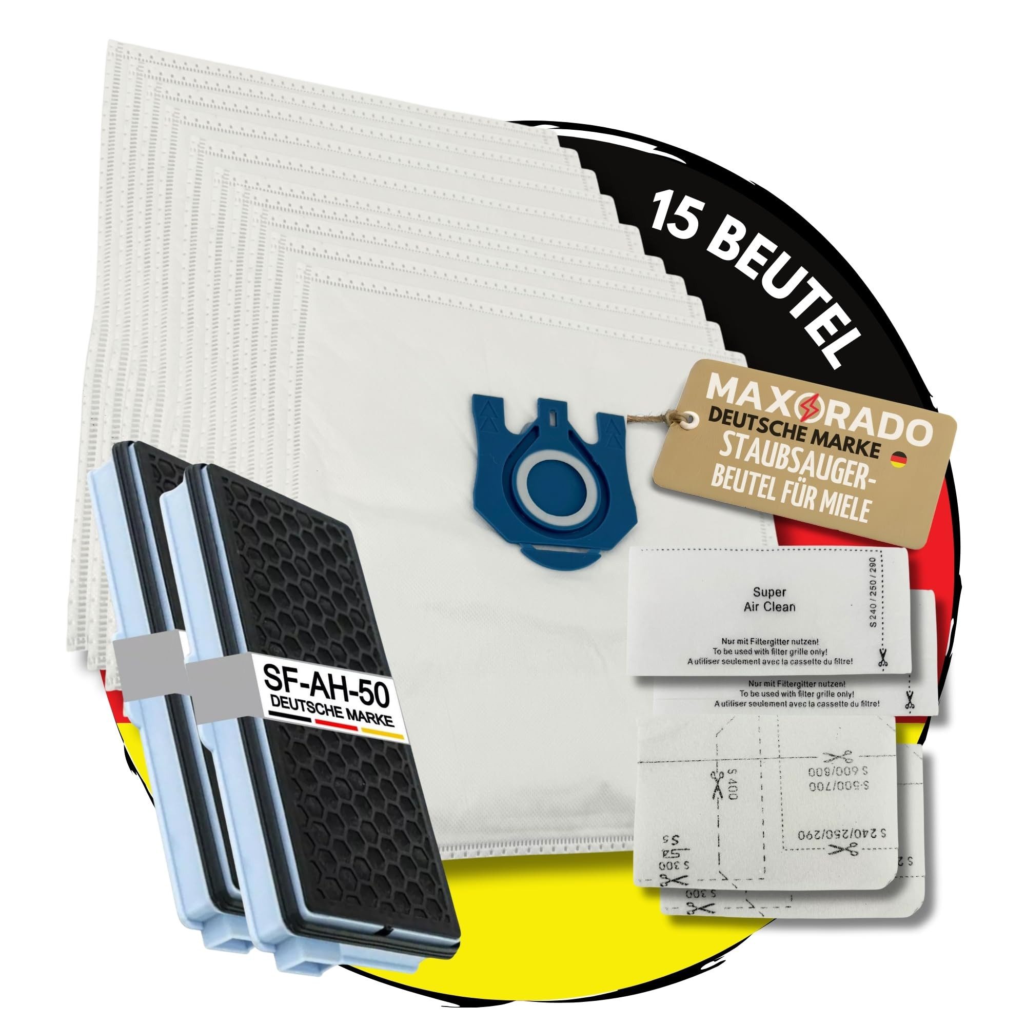 Maxorado Staubsaugerbeutel 15 Staubsaugerbeutel 2 Hepa Filter 6 Sauger für Miele S5 S5211 S5210, passend für Miele, Ersatzteile Set Staubsauger Beutel Zubehör