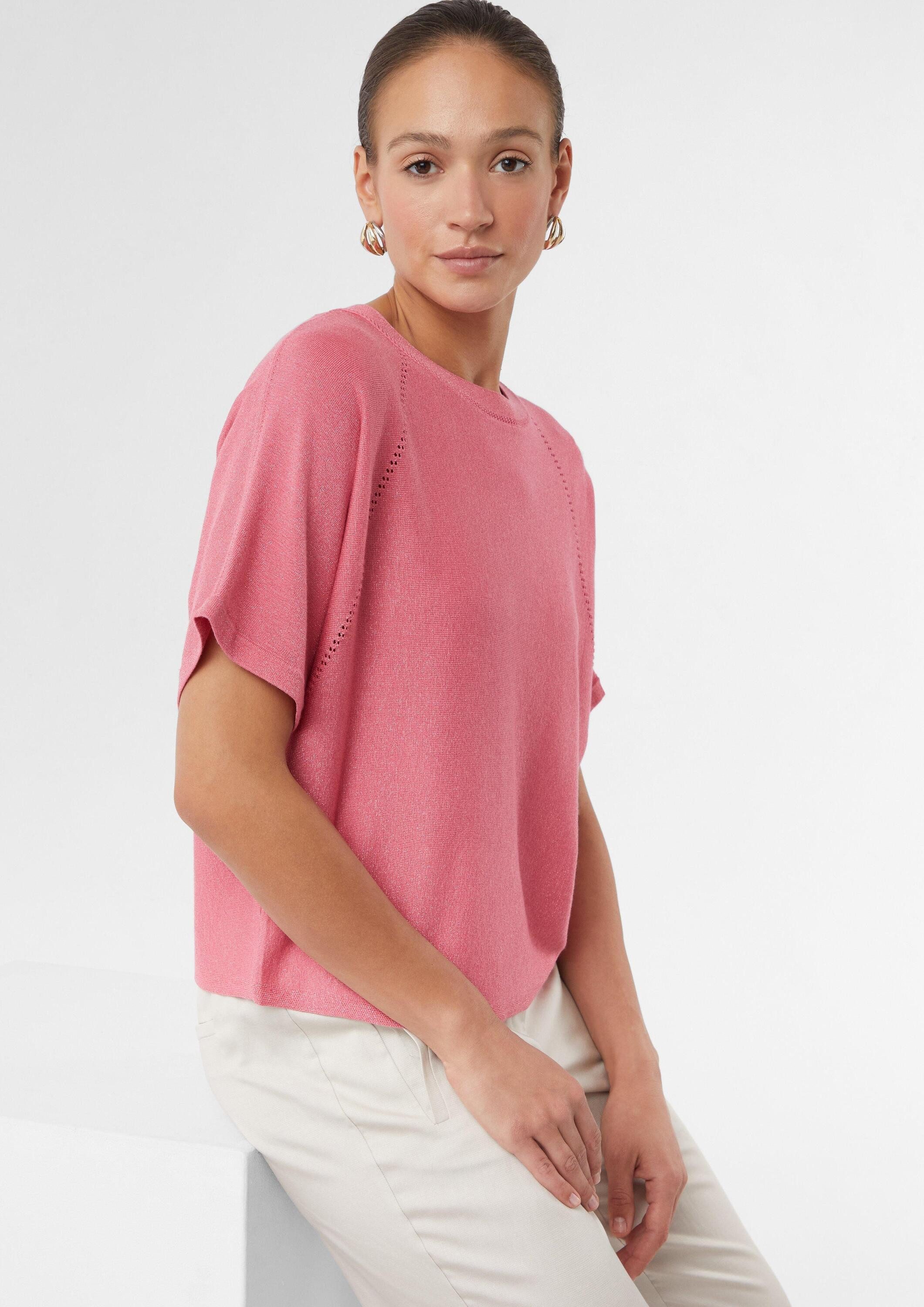 comma Kurzarmpullover Strickpullover Schimmernder Feinstrick-Pullover mit F günstig online kaufen