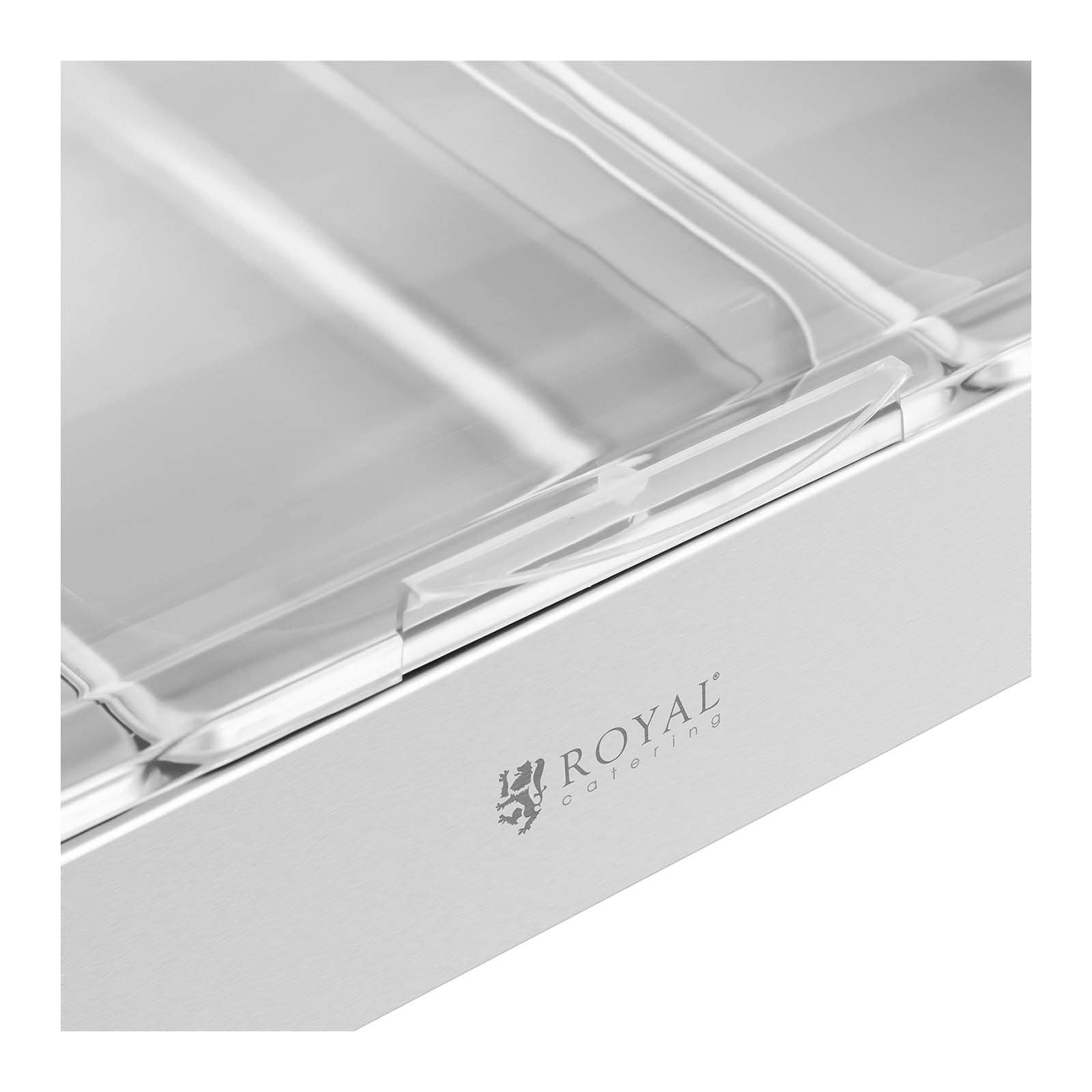 Royal Catering Buffet-Vitrine Buffetvitrine Servierplatte 535 mit 2,6 Kunststoff (Polycarbonat) / 3 x Edelstahl L x, Buffetplatte Deckel