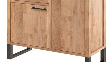 Massivart® Highboard BENIKO 88 cm Breite / Massivholz Akazie, 1 Glastür / 2 Einlegeböden / 1 Glasboden / Soft-Close-Funktion