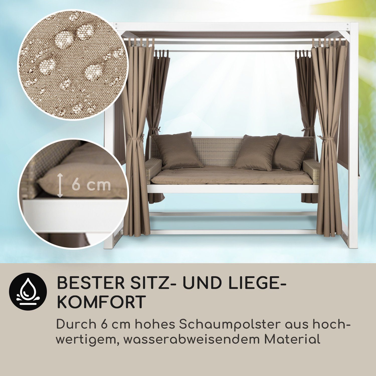 blumfeldt Hollywoodschaukel Eremitage, Set, Hollywoodschaukel mit Liegefunktion Gartenschaukel mit Dach 3 Sitzer