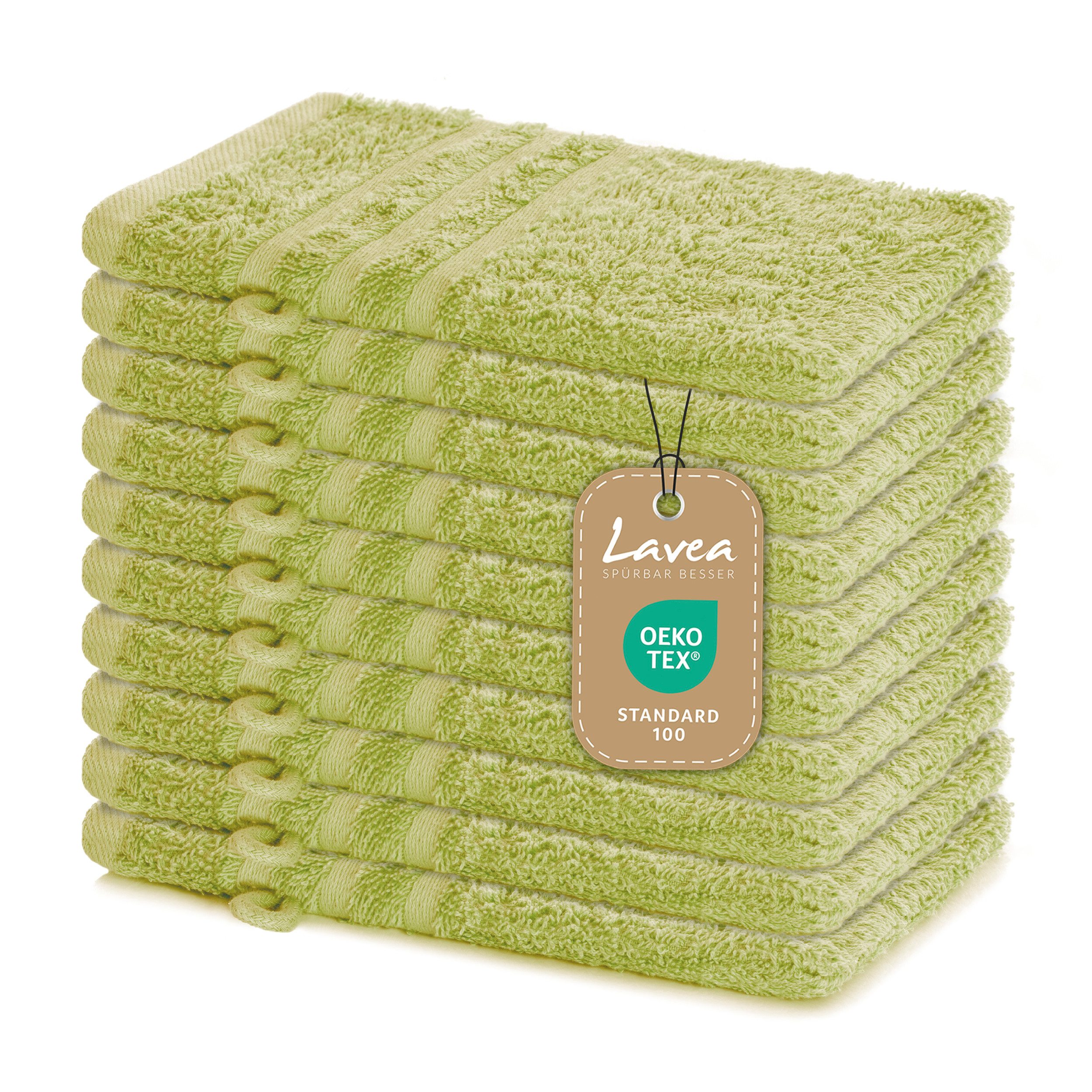 Lavea Waschhandschuh Elena, 15x21cm aus 100% Baumwolle, einzigartig weiche Waschhandschuhe mit Aufhänger (Set, 10-St), ideal für die schonende Reinigung des gesamten Körpers