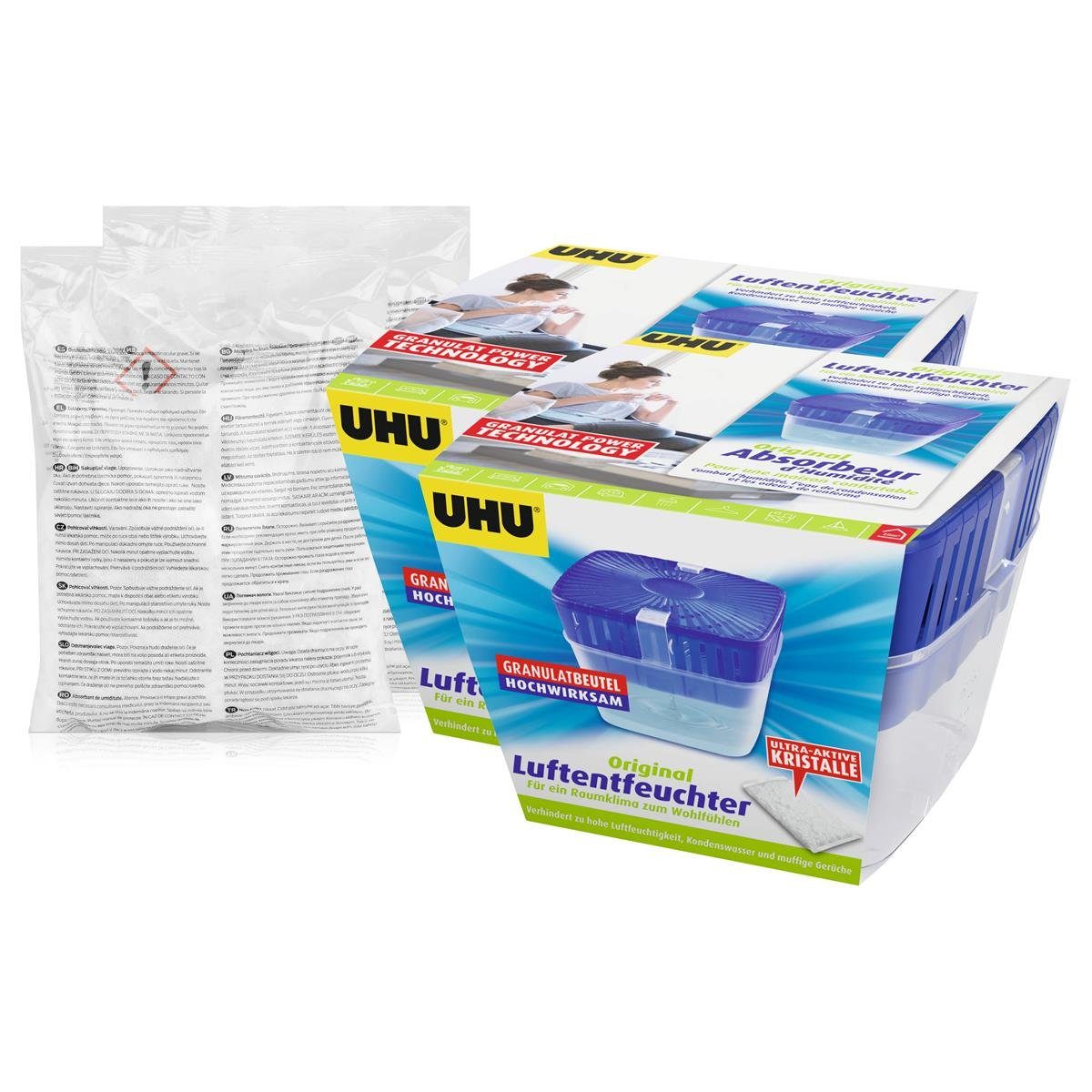 Luftentfeuchter 2x Uhu Air Max Luftentfeuchter Original 450g + 2x Nachfüllbeutel 450g