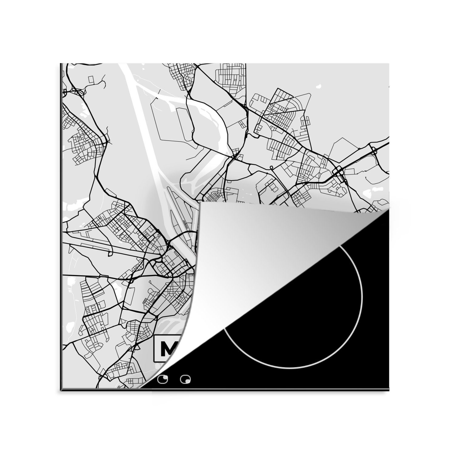 MuchoWow Herdblende-/Abdeckplatte Deutschland - Karte - Mannheim - Stadtplan, Vinyl, (1 tlg), 78x78 cm, Ceranfeldabdeckung, Arbeitsplatte für küche