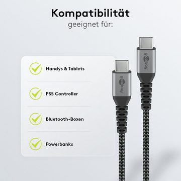 Goobay USB-C auf USB-C Kabel mit Textilmantel und Metallsteckern USB-Kabel, USB-C, USB-C (100 cm), 60 W Leistung, 480 Mbit/s Datenübertragungsrate, Grau