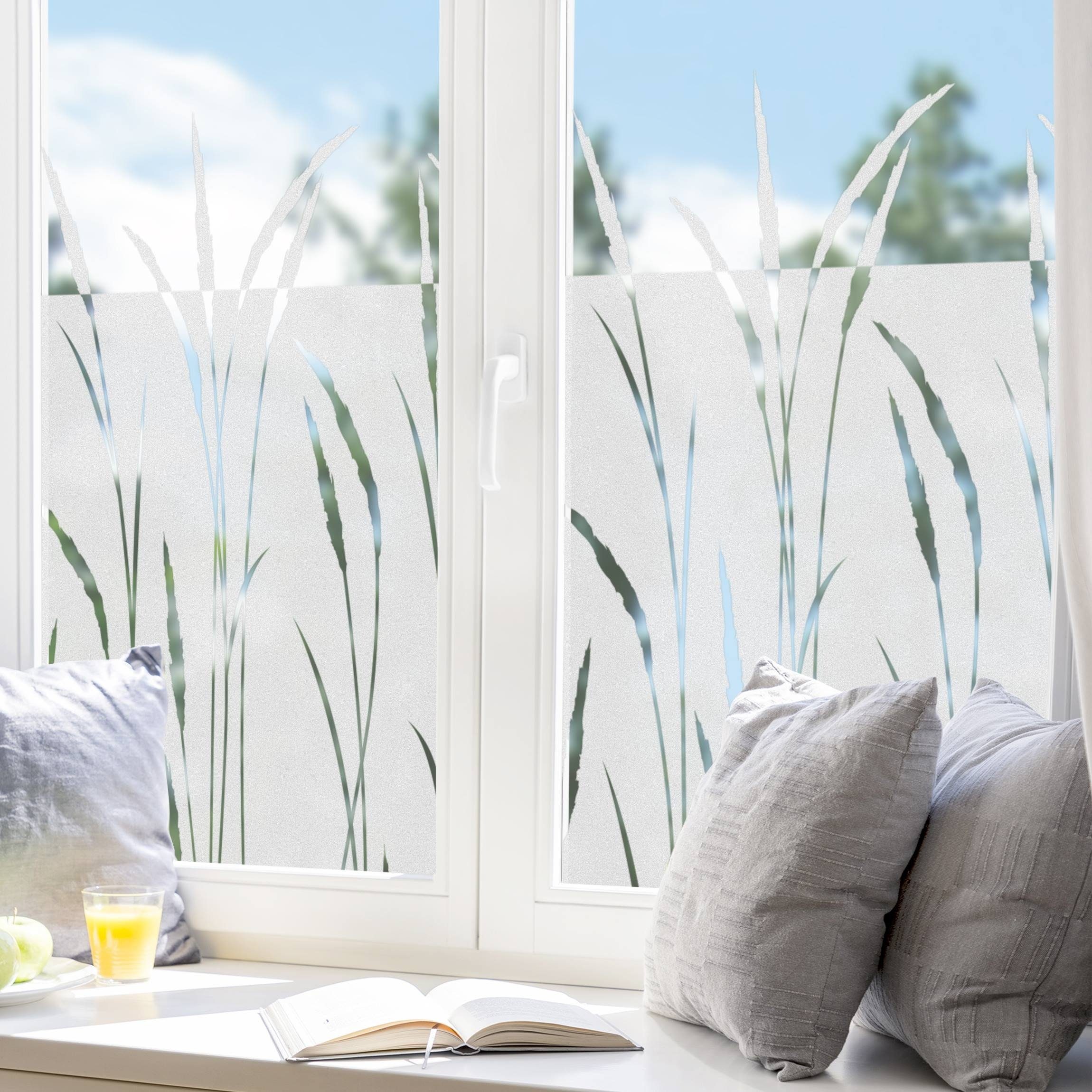 Bilderdepot24 Fensterfolie statisch haftend Motiv Fensterdeko Schilf Gräser Bordüre Blume, blickdicht, Innen Fenster Tür Balkontür Küche Badezimmer Wohnzimmer Schlafzimmer