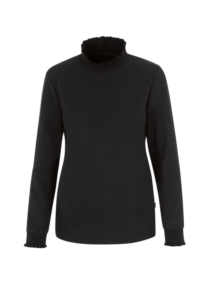 Stehkragen Sweatshirt Pullover schwarz Rüschen Trigema mit TRIGEMA