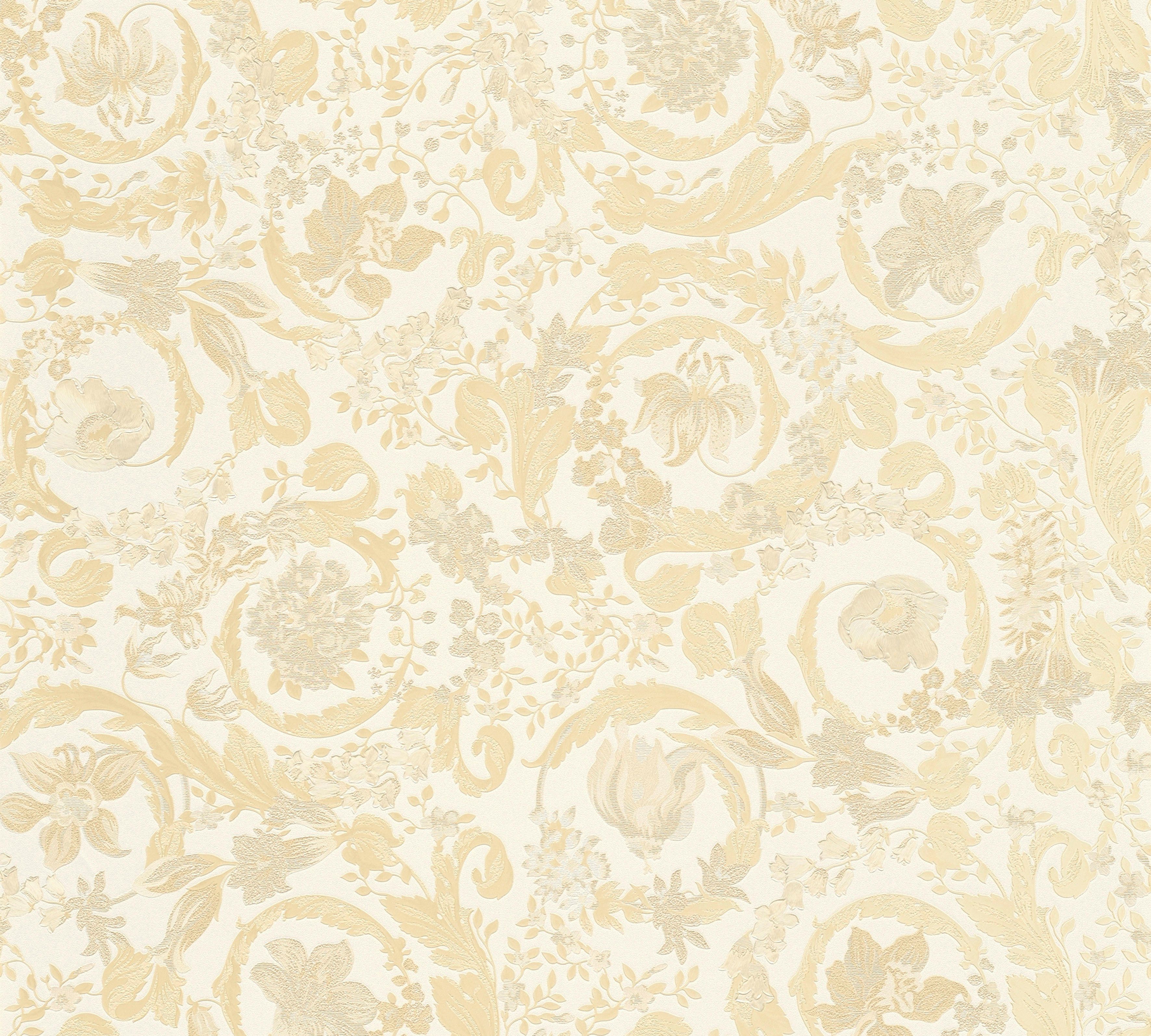 Versace Vliestapete Wallpaper Versace 5 Floral, leicht strukturiert, leicht glänzend, (1 St), Designertapete beige/creme/weiß