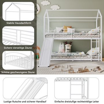 NMonet Etagenbett Kinderbett Metallbett 90x200cm, mit Treppe und Rutsche, Fallschutz und Gitter, Metallrahmen