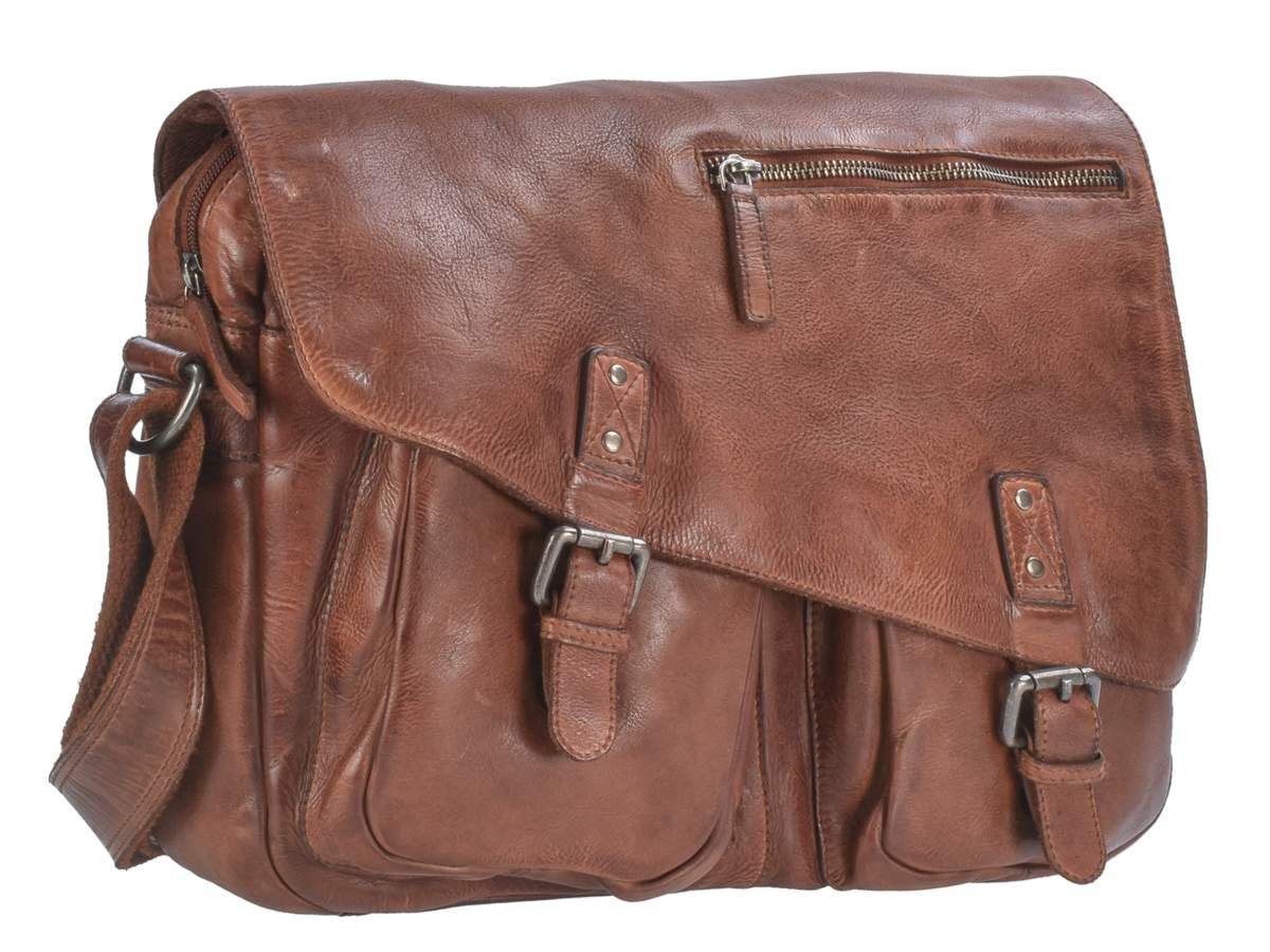 Vintage chestnut 39x28cm, Leder Schultertasche weiches Messengerbag, Greenburry Washed, Herrentasche, Umhängetasche