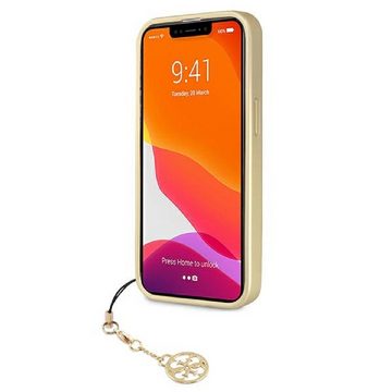 Guess Handyhülle Case iPhone 13 Pro Kunstleder braun mit Kette goldfarbig