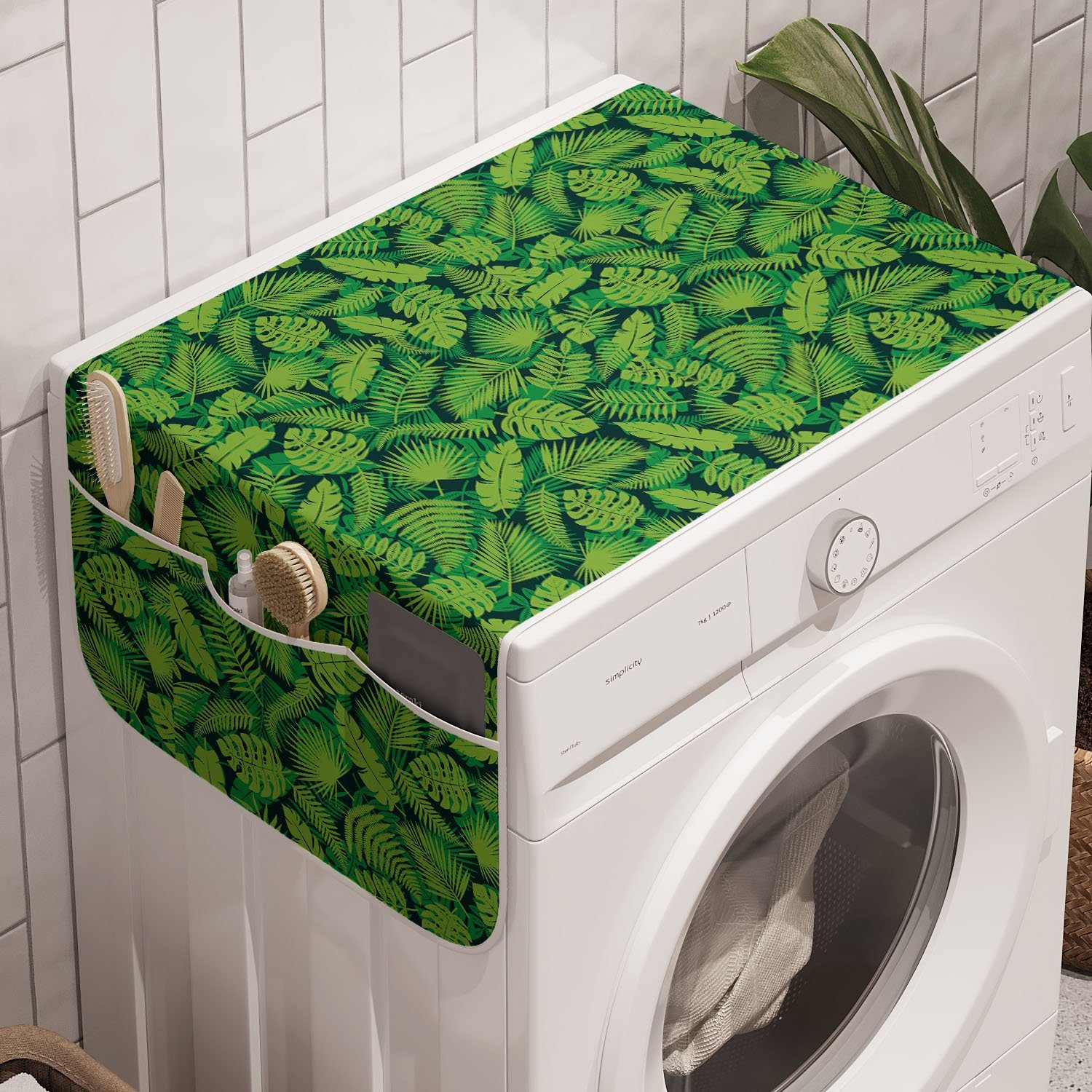 Abakuhaus Badorganizer Anti-Rutsch-Stoffabdeckung für Waschmaschine Trockner, Hawaii und Tropic Dschungel-Laub Blätter