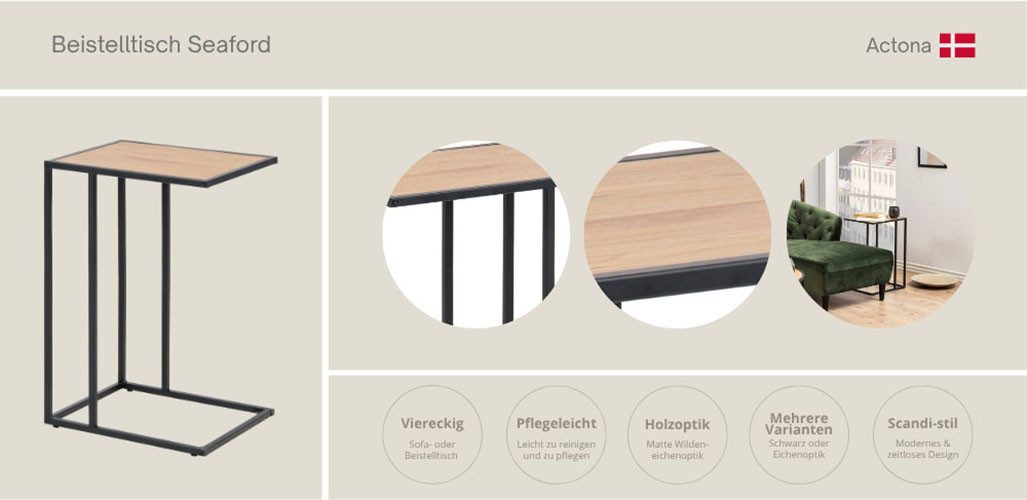 ACTONA GROUP Beistelltisch Seaford, Rechteckig, Scandi Design, matte Wildei günstig online kaufen
