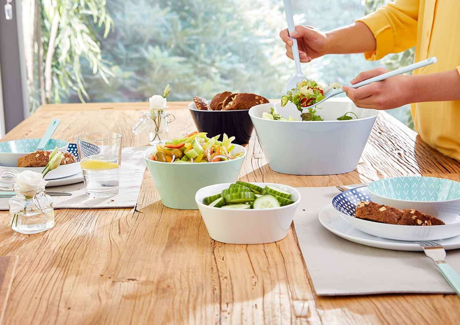 8-tlg) Schalen, Salat-Besteck, (7 Salatbesteck, Melamin, Conix Schale mit Mepal Schalen Set