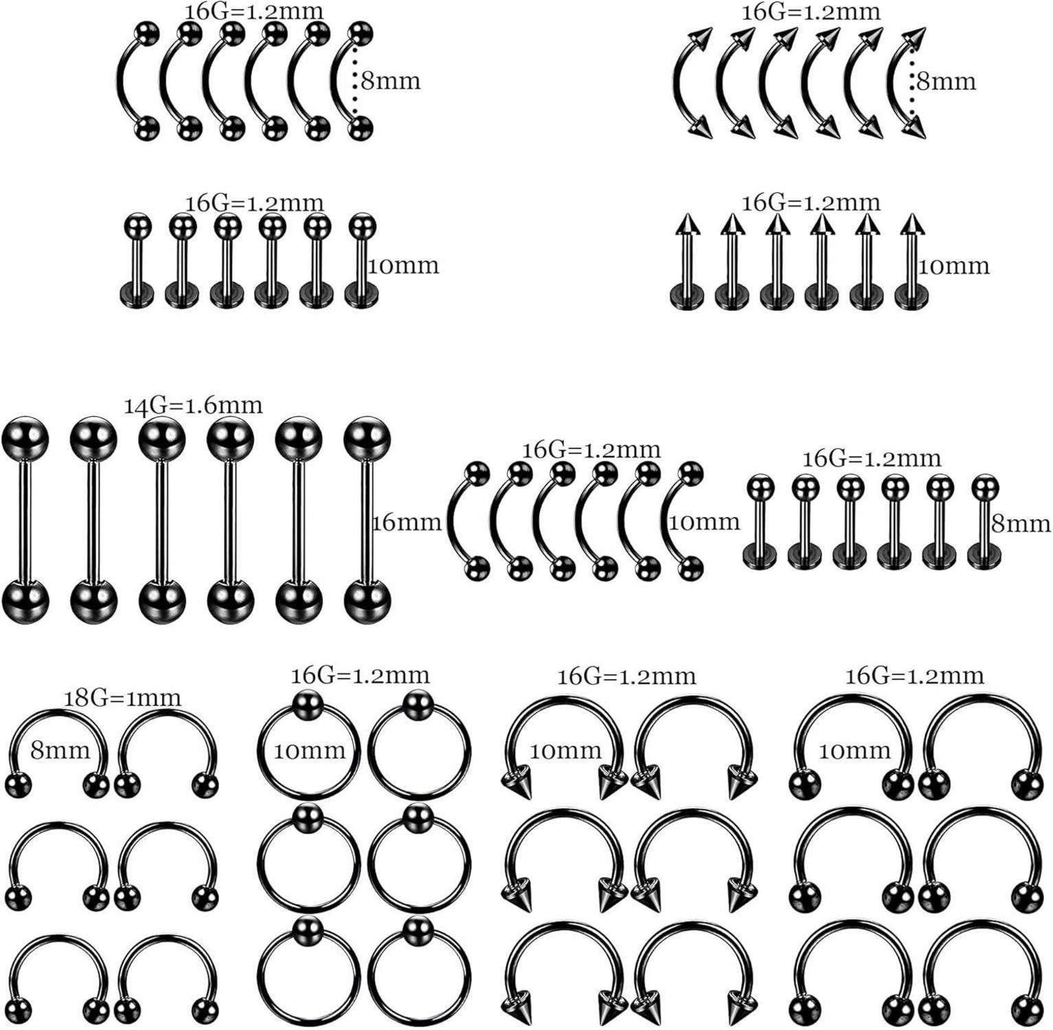 LuxusKollektion Piercing-Set 84-teiliges Piercing Kit Edelstahl günstig online kaufen