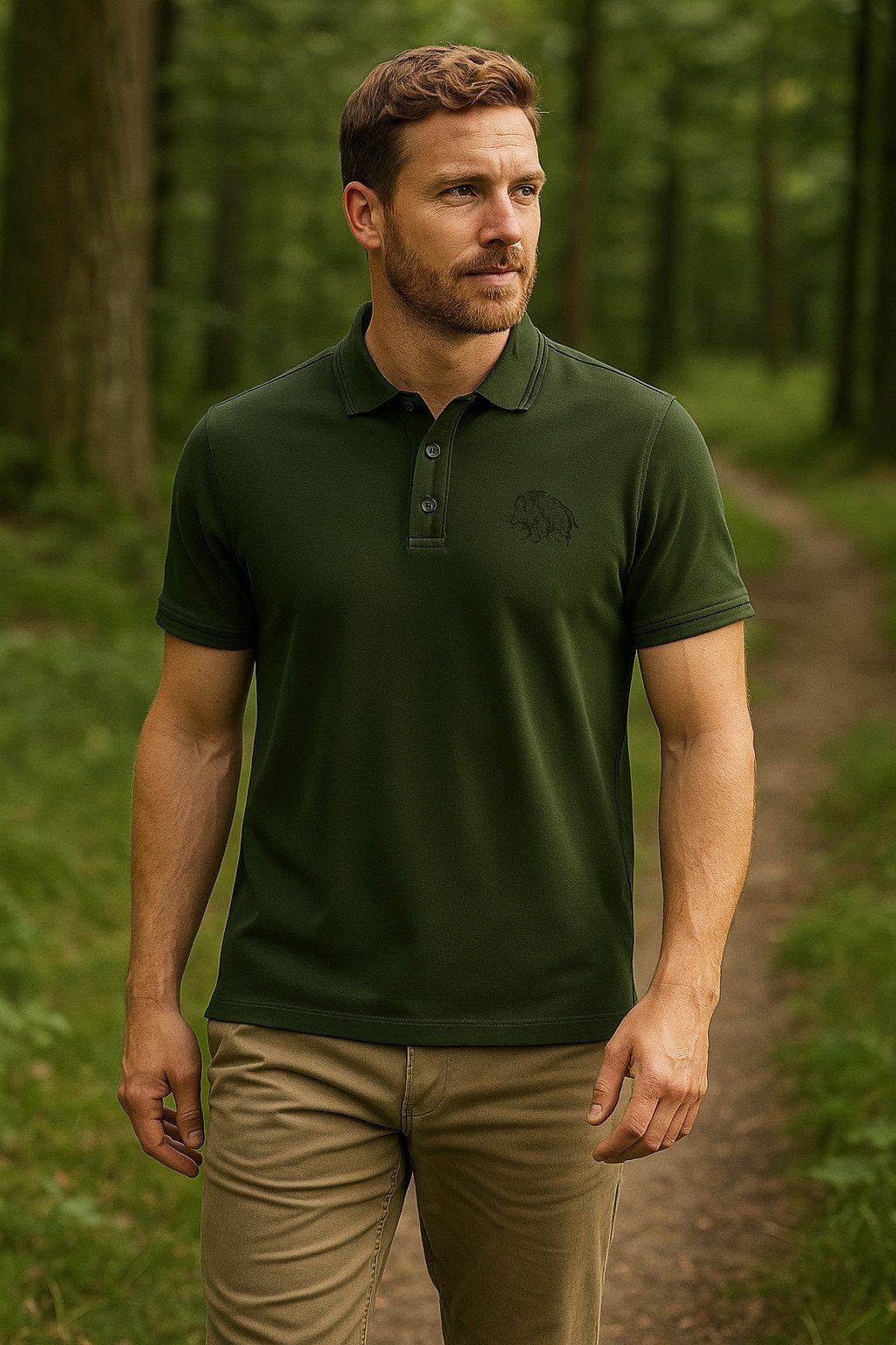 OS Trachten Poloshirt Polo-Shirt mit Wildschwein-Motiv Jagdshirt kurzarm von Oefele kurzarm