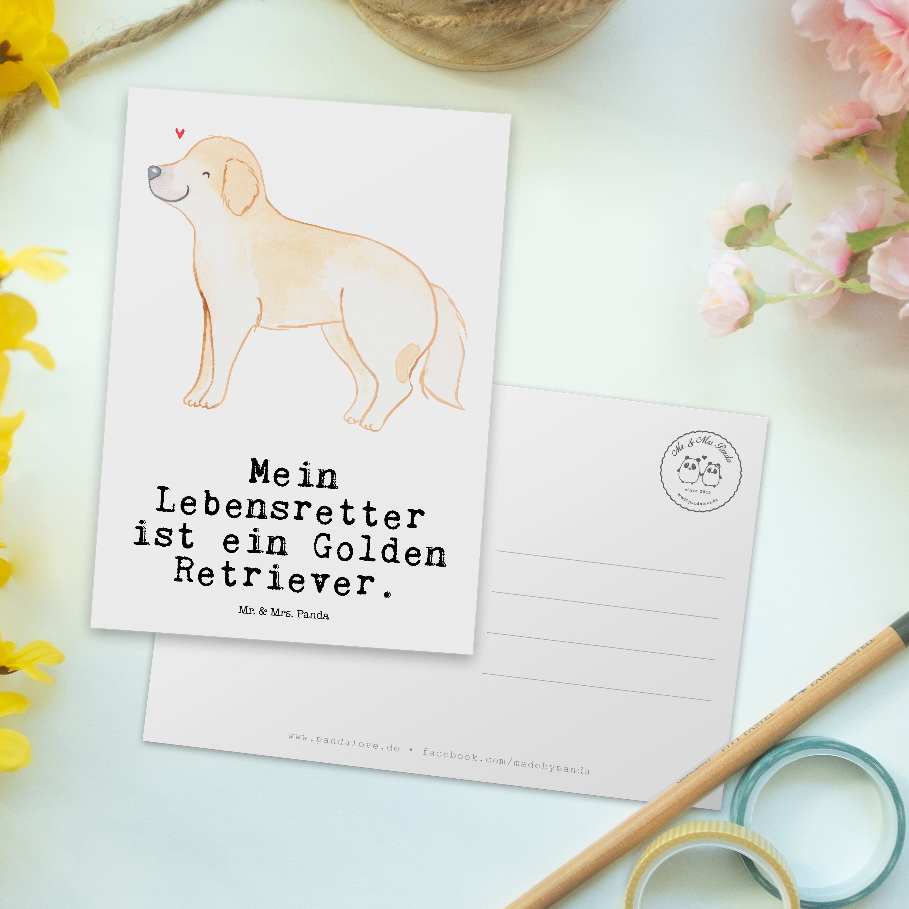 Mr. & Postkarte Rassehund, - Retriever Mrs. Einladung - Panda Lebensretter Weiß Golden Geschenk